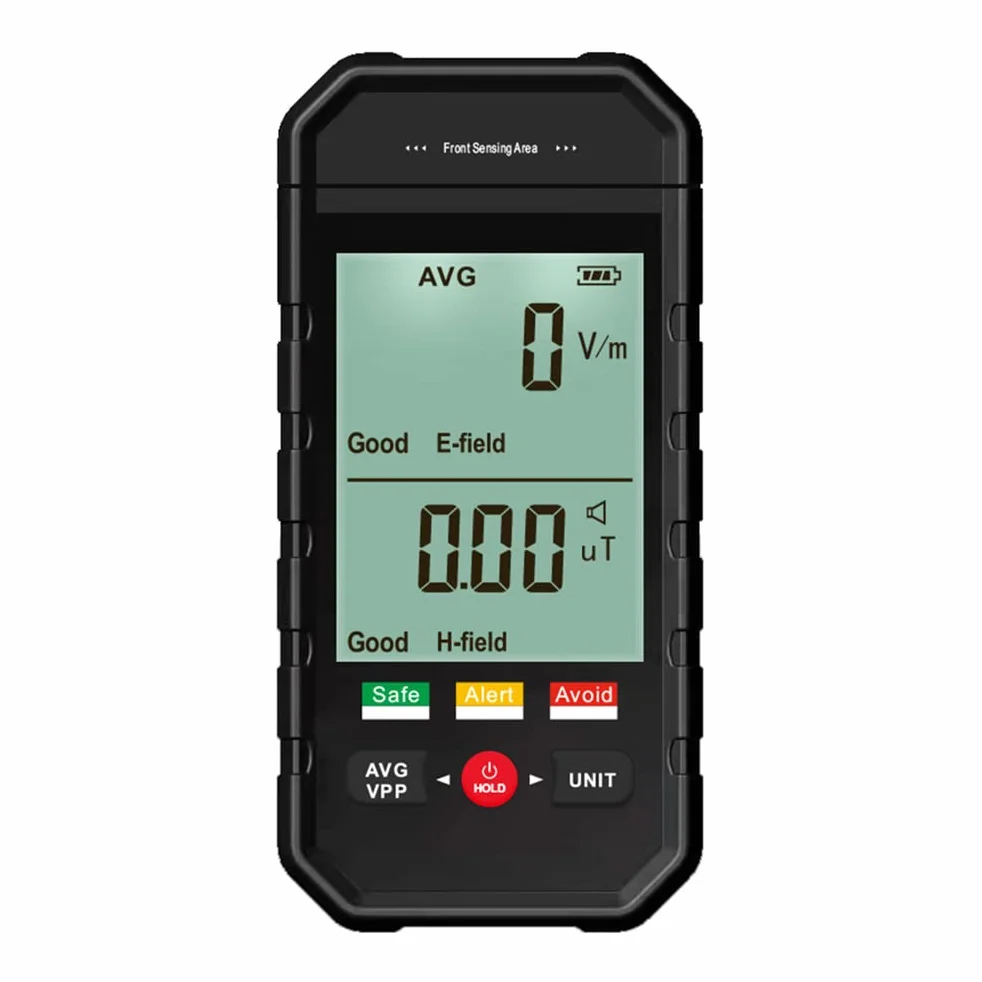 Miernik Geigera, detektor promieniowania jądrowego dozymetr z dużym wyświetlaczem LCD, przenośny tester promieniowania elektromagnetycznego - zasilany bateryjnie