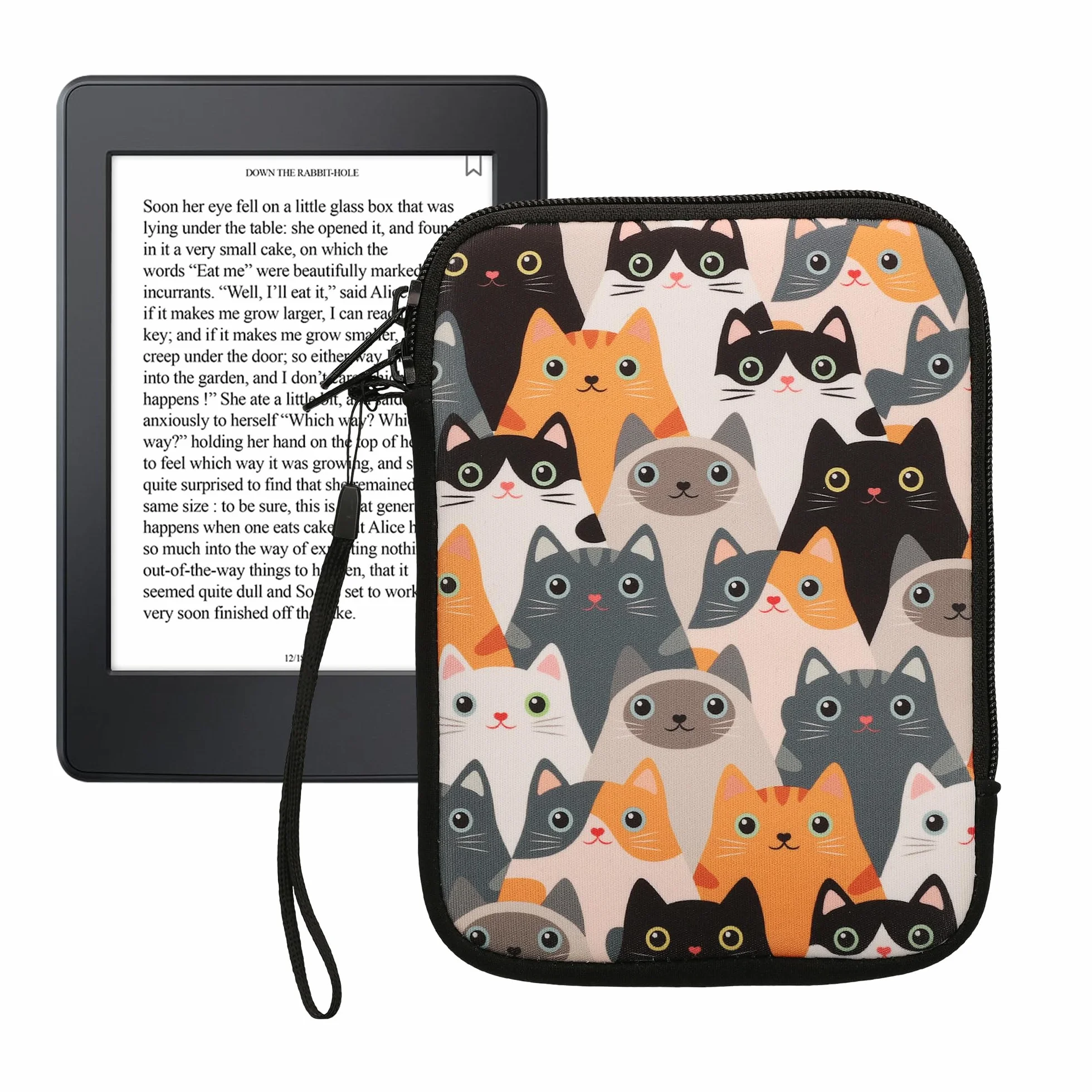 kwmobile Uniwersalny pokrowiec na czytnik e-booków - pokrowiec neoprenowy koty pomarańczowy/czarny/biały - 17 x 12 x 2 cm