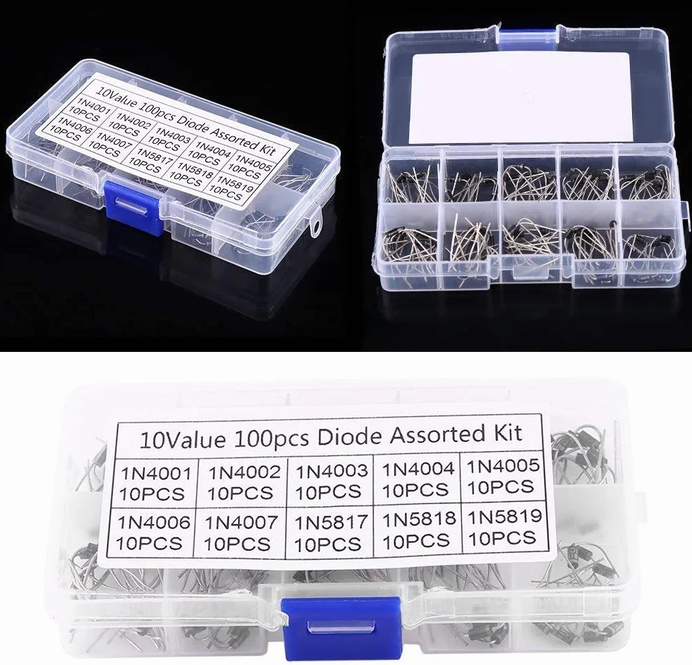 100 stücke 10 Werte Gleichrichter Diode Sortiment Elektronische Kit 1N4001~1N4007 1N5817~1N5819 für Profis Enthusiasten Mit Aufbewahrungsbox