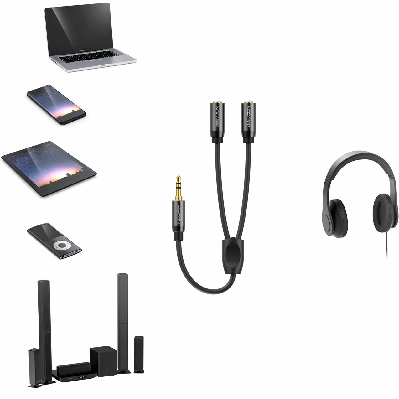 deleyCON 0,2m audio adapter Y - AUX - wtyk jack 3,5mm na 2x gniazdo jack 3,5mm