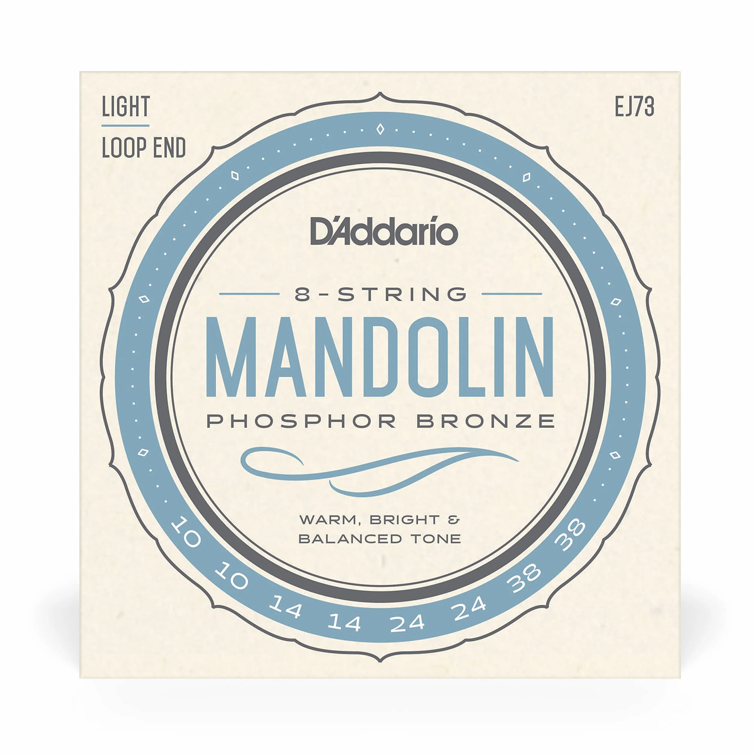 D'Addario Struny mandoliny - struny mandoliny - brąz fosforowy - do 8 strun mandoliny - ciepły, jasny, zrównoważony ton - EJ73 - lekki, 10-38