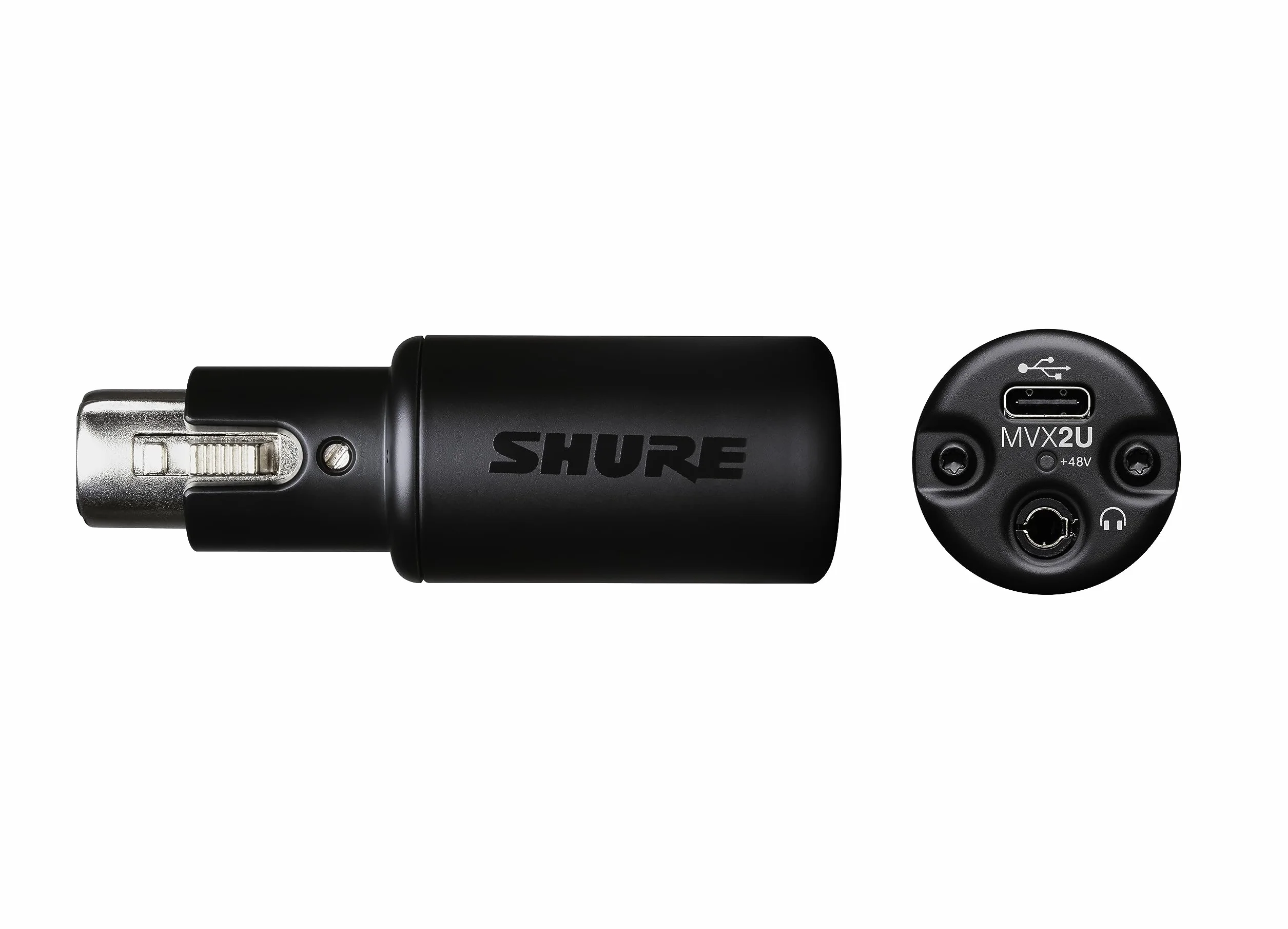 Shure MVX2U Interfejs cyfrowy XLR-do-USB z gniazdem słuchawkowym, zintegrowanym przedwzmacniaczem z kontrolą wzmocnienia 60dB, monitorowaniem bez opóźnień, zasilaniem fantomowym 48V