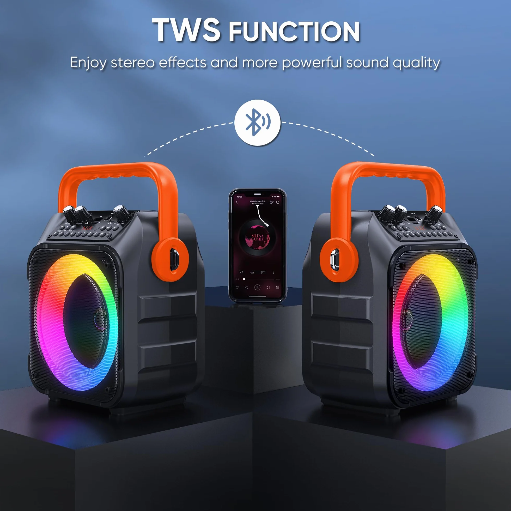 Maszyna do karaoke z dwoma mikrofonami bezprzewodowymi, przenośna maszyna do karaoke dla dorosłych i dzieci, przenośny głośnik Bluetooth z systemem PA, światła LED, obsługuje karty TF/USB, wejście