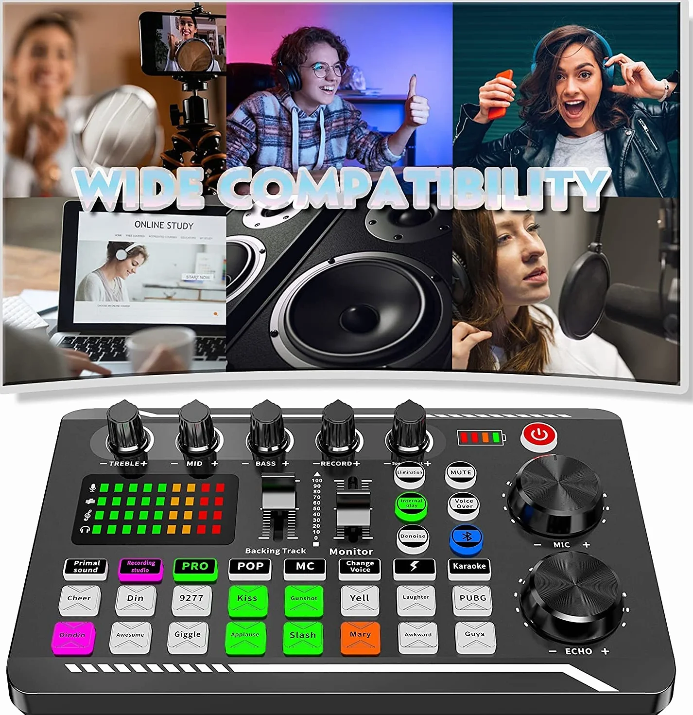 ALLWIN Mikrofon strumieniowy, zestaw startowy do podcastów USB Cardioid Condenser Soundboard Zestaw miksera audio z pakietem karty dźwiękowej do przesyłania strumieniowego/podcastów/nagrywania