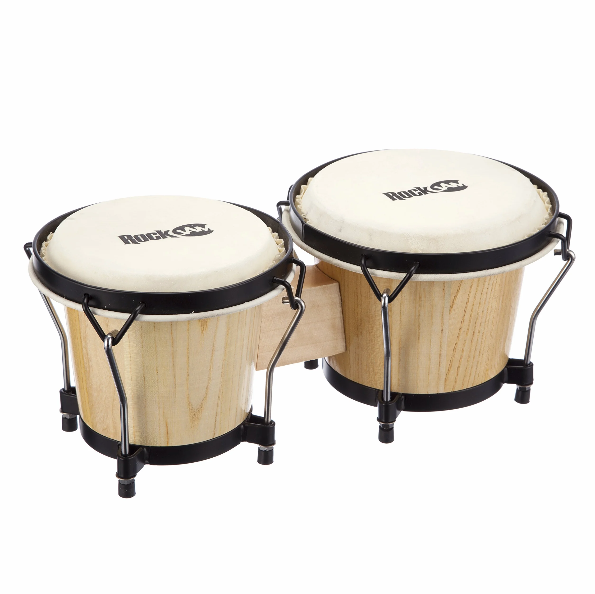RockJam RJ-100300 zestaw bongo 17.8 cm i 20.3 cm z wyściełaną torbą i kluczem tuningowym naturalny