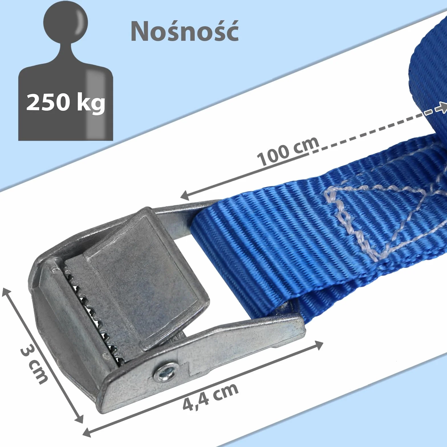 Paski mocujące pasy mocujące pas napinający - niebieski - 2,5 m 4m 6m - różne ilości, obciążenie do 250 kg DIN EN 12195-2, 4 sztuki 2,5 cm x 1 m