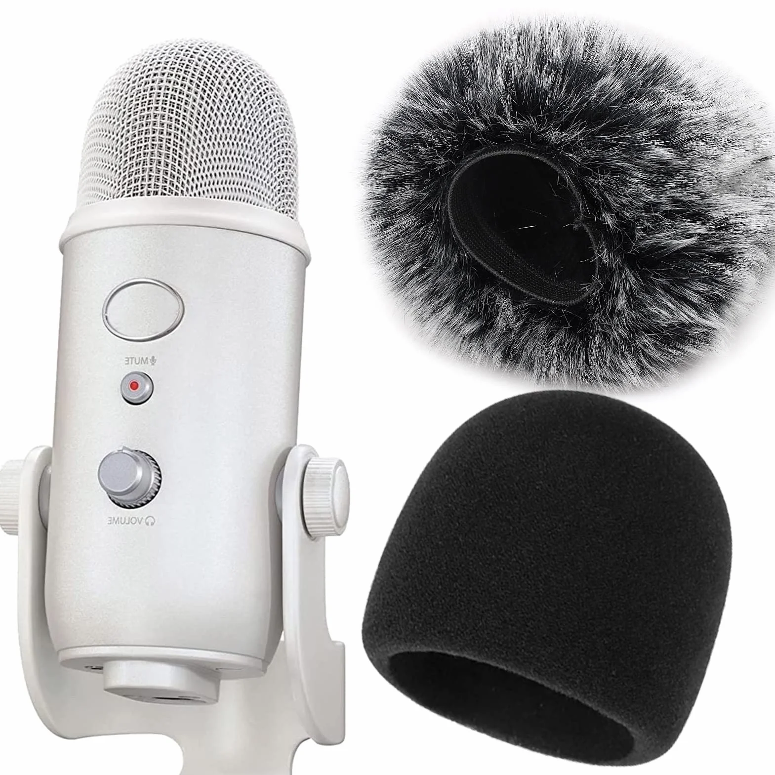 Piankowa osłona przednia mikrofonu z futrzaną osłoną - osłona przeciwwiatrowa mikrofonu Pop Filtr do mikrofonu Blue Yeti, Blue Yeti Pro USB (2 szt.)
