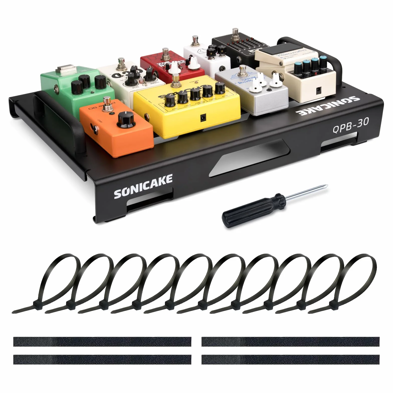 SONICAKE Mini aluminiowy gitarowy, efektów gitarowych, 46 x 32,3 x 7 cm, z czarną taśmą na pedały i opaskami QPB-30