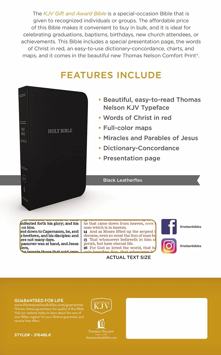 KJV, Gift and Award Bible, Imitation Leather, Black, Red Letter Edition: Holy Bible, King James Version