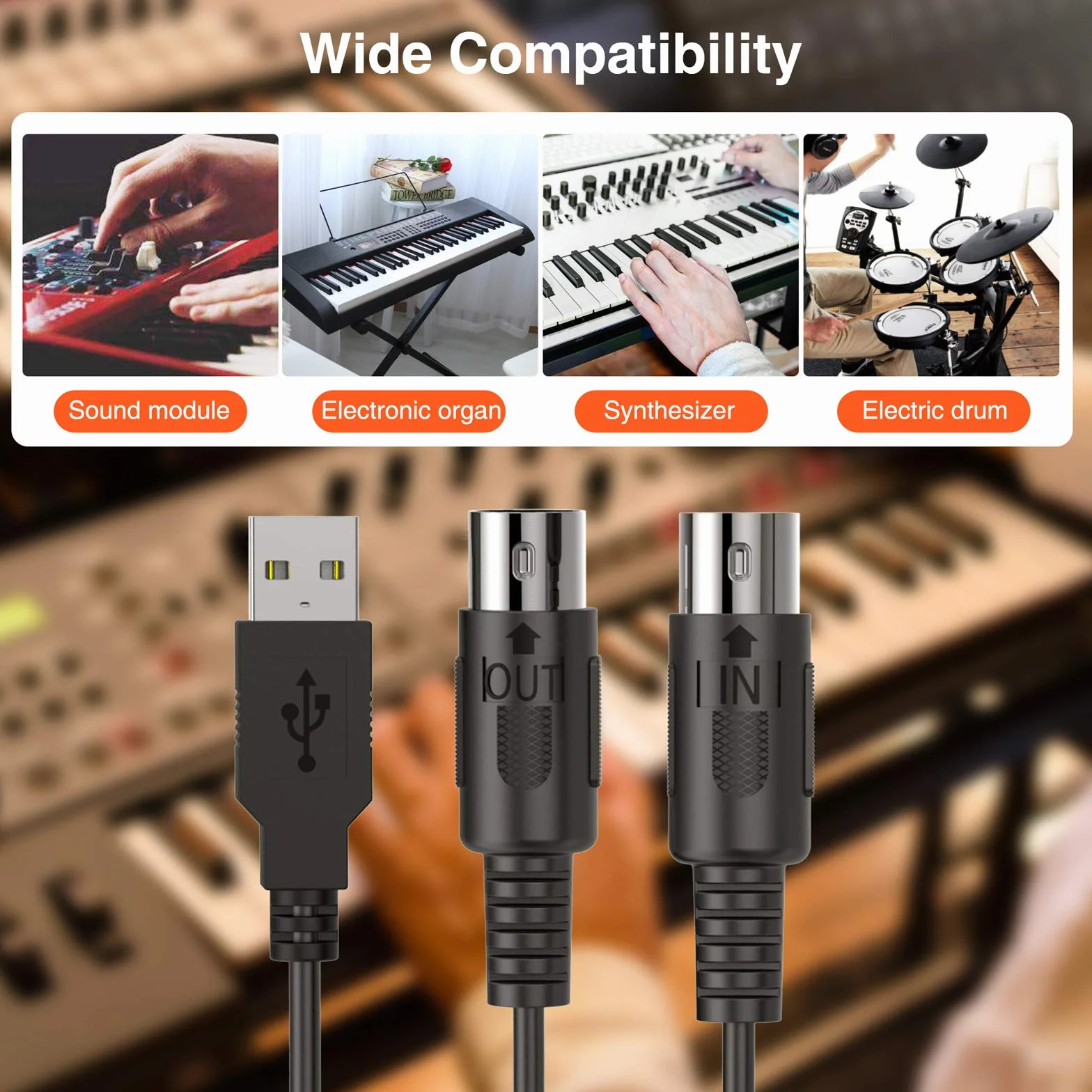 USB MIDI LEKATO USB In-Out Kabel MIDI Klawiatura muzyczna fortepian do PC laptop konwerter profesjonalny do komputera/laptopa/Mac 6,5 stóp