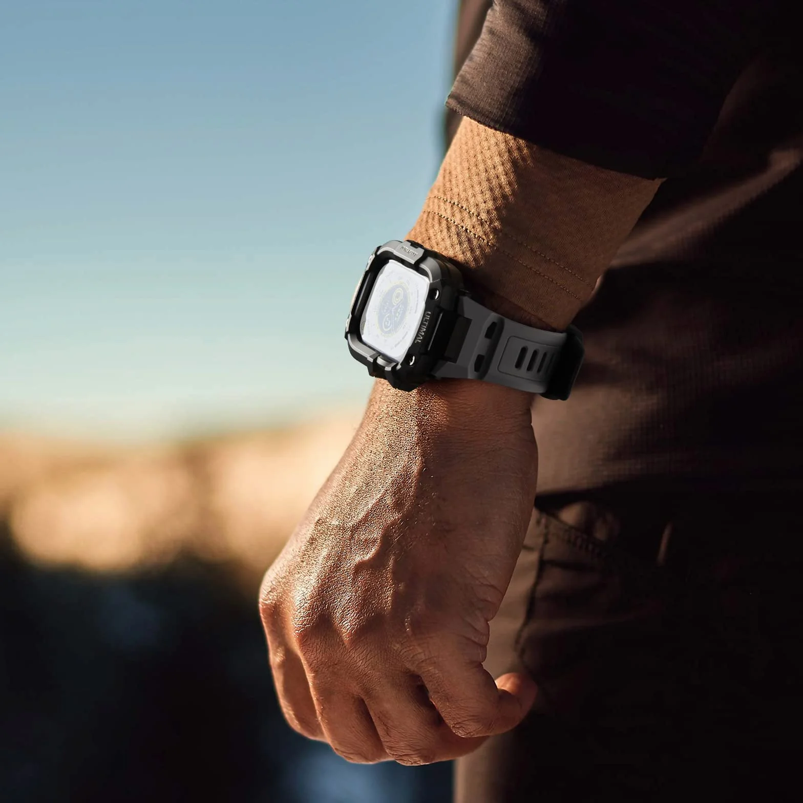ULTIAML Etui ochronne z bransoletką, kompatybilne z Apple Watch ultra 2/ ultra 49 mm, regulowany, odporny na uderzenia, sportowy pasek, wytrzymały pasek premium (szary)
