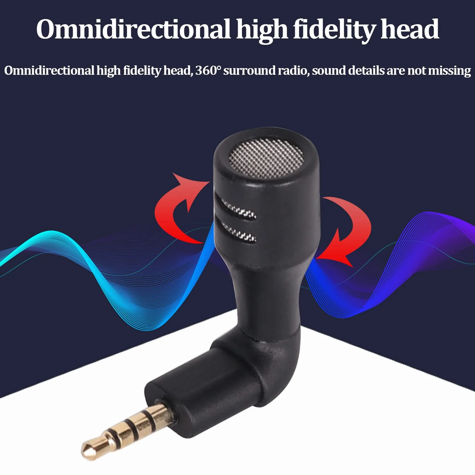 Przenośny mały mikrofon, mini wielokierunkowy mikrofon jack 3,5 mm z radiem przestrzennym 360°, odpowiedni do standardowego zestawu słuchawkowego TRRS CTIA 3,5 mm