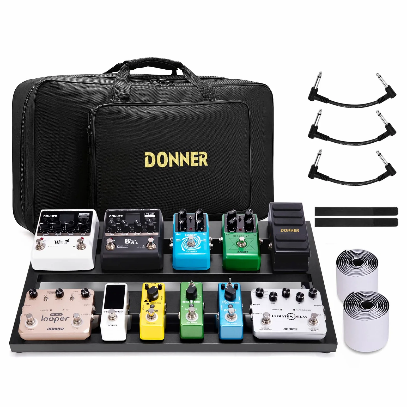 Donner Etui na gitarowy DB-3 aluminiowy pedalboard z torbą do przenoszenia, w tym taśma samoprzylepna z miejscem do montażu zasilacza, rozmiar 50 cm x 30 cm x 10 cm