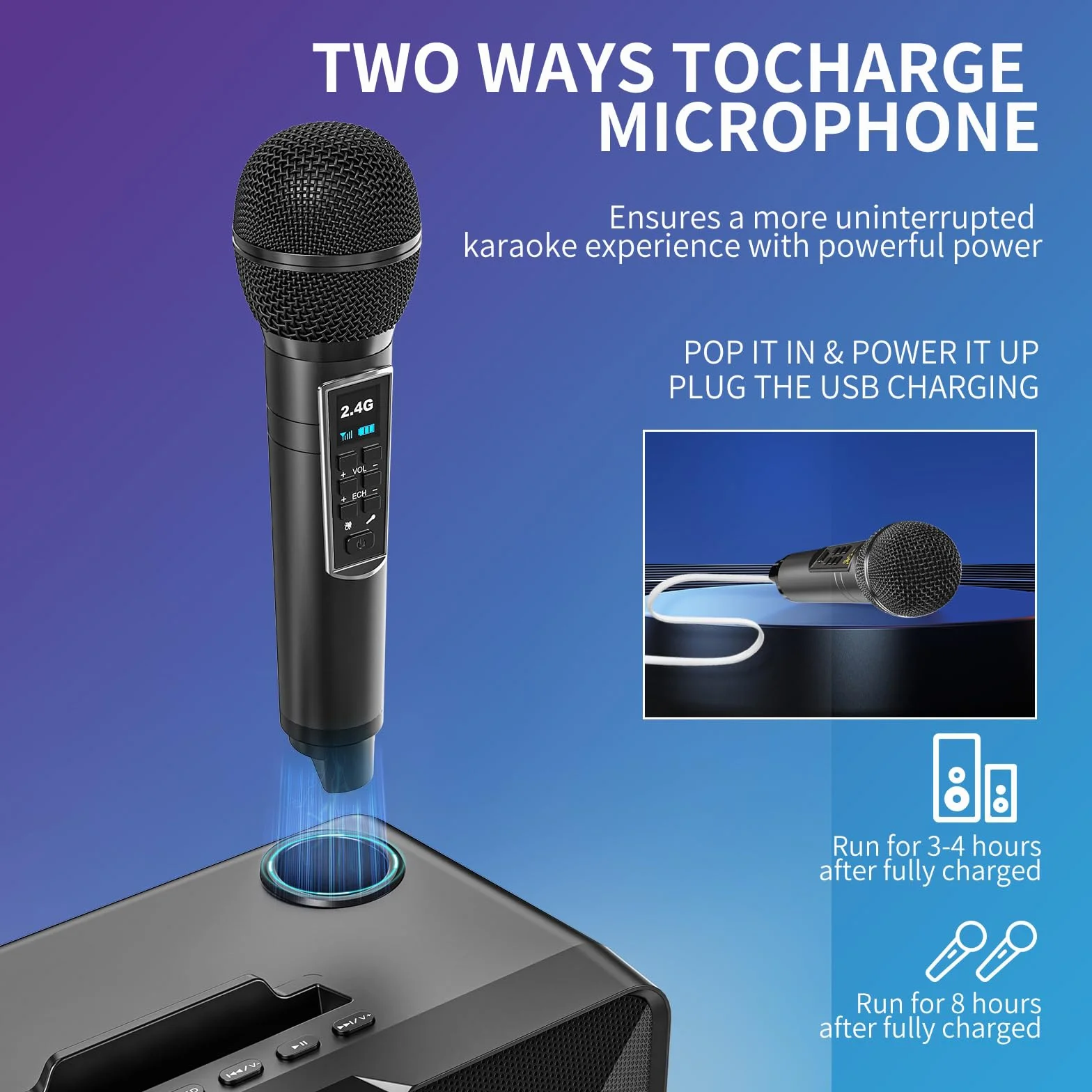Maszyna do karaoke dla dorosłych i dzieci z 2 mikrofonami bezprzewodowymi UHF,przenośny głośnik Bluetooth PA z oświetleniem imprezowym LED na imprezę domową,piknik,samochód,prezenty urodzinowe