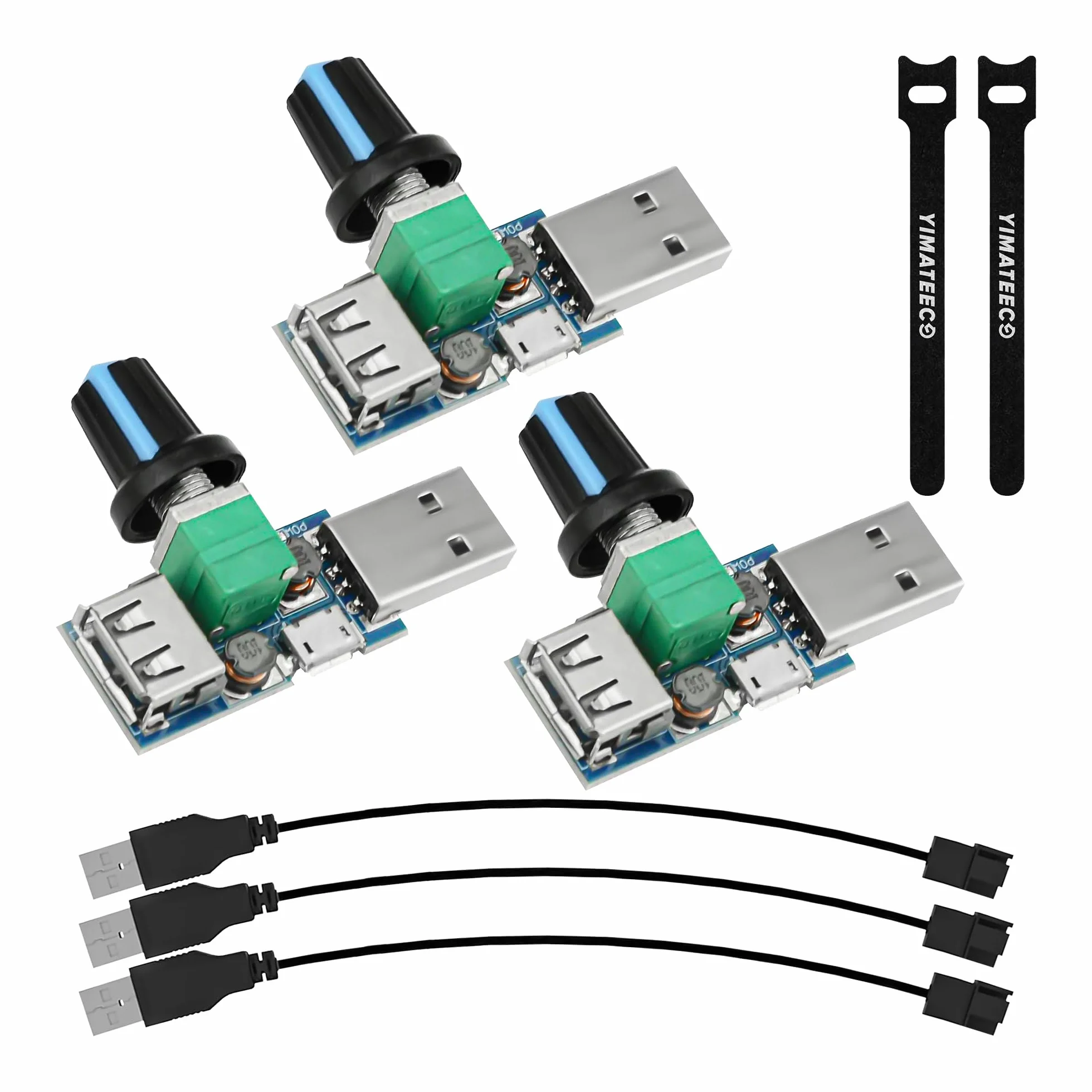 Regulator prędkości wentylatora USB, 3-pak kontroler wentylatora USB, bezstopniowa prędkość, regulator głośności powietrza z przełącznikiem, U-SB na 4-pinowy kabel adaptera procesora F-an (3