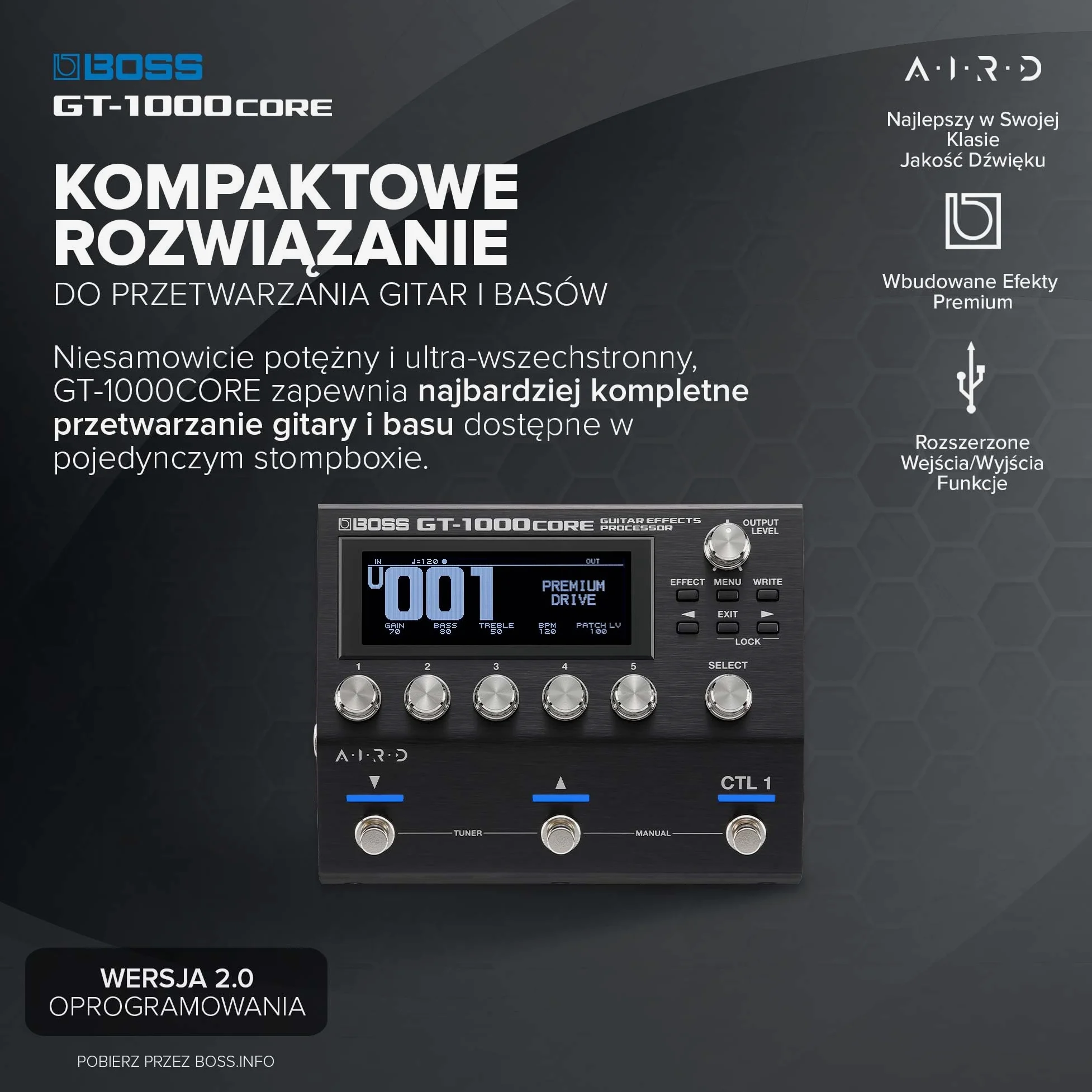 BOSS GT-1000CORE | Kompaktowy Procesor Efektów Gitarowych | Najlepsza Swojej Klasie Jakość Dźwięku | Ultra-Wszechstronne Wzmacniacze Gitarowe Wykonane w Technologii AIRD