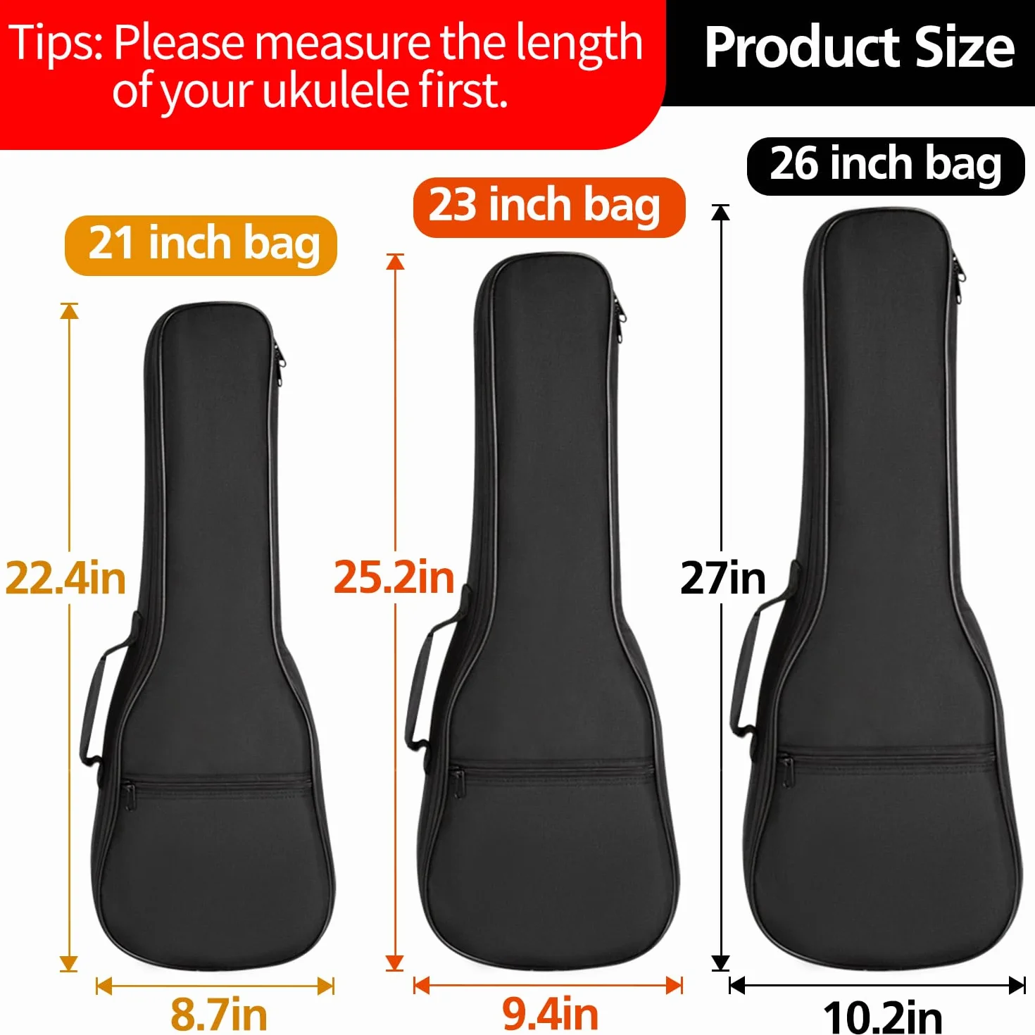 Mdvora Etui na ukulele, czarne, 58 cm koncertowe ukulele, wodoodporne, trwałe, wyściełana torba z regulowanymi paskami