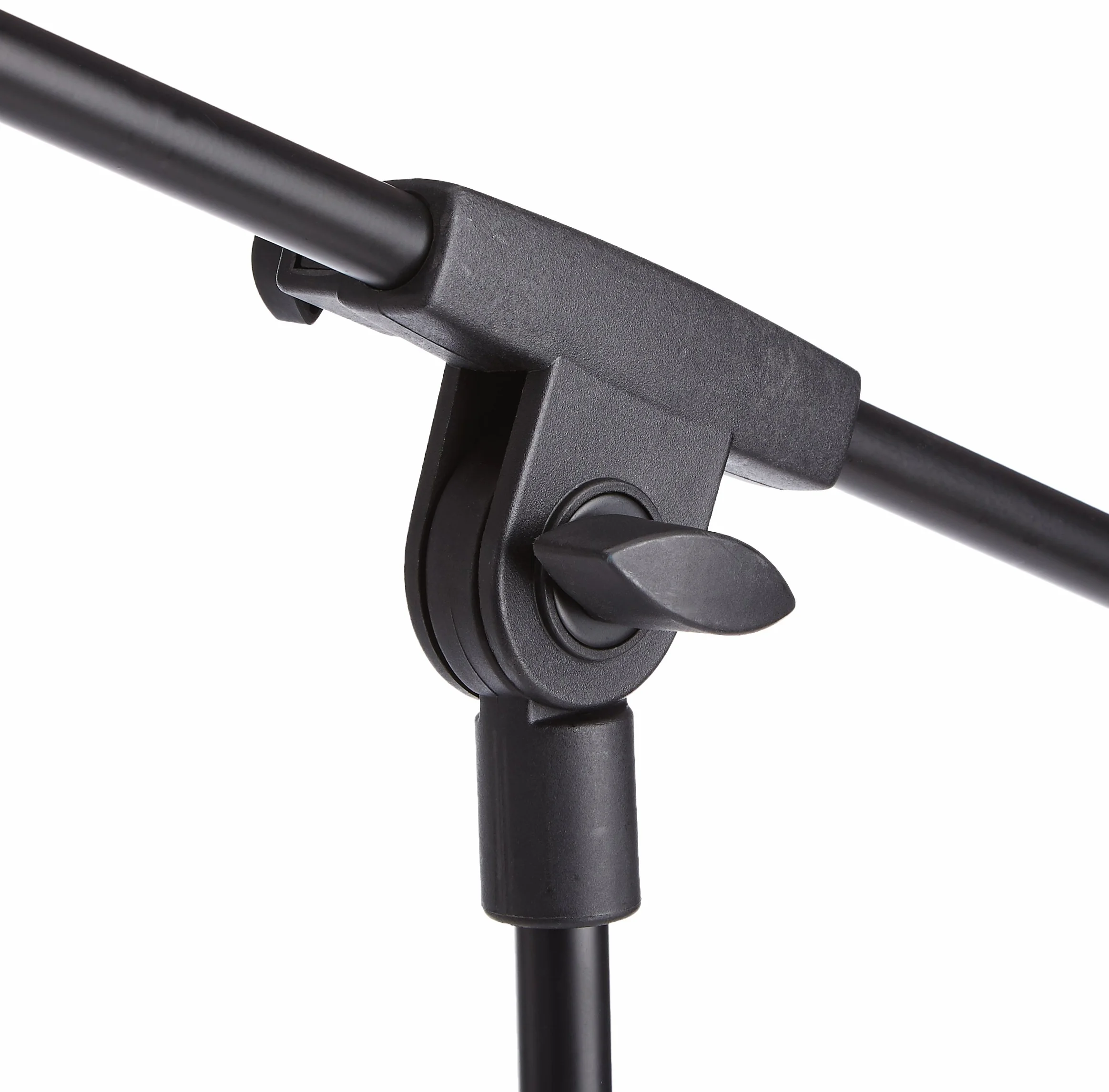 Amazon Basics – statyw mikrofonowy z ramieniem obrotowym, do 218 cm, pochylany i regulowany, ultralekka stal, przenośny, kompatybilny z adapterem 95 mm na 160 mm, czarny.