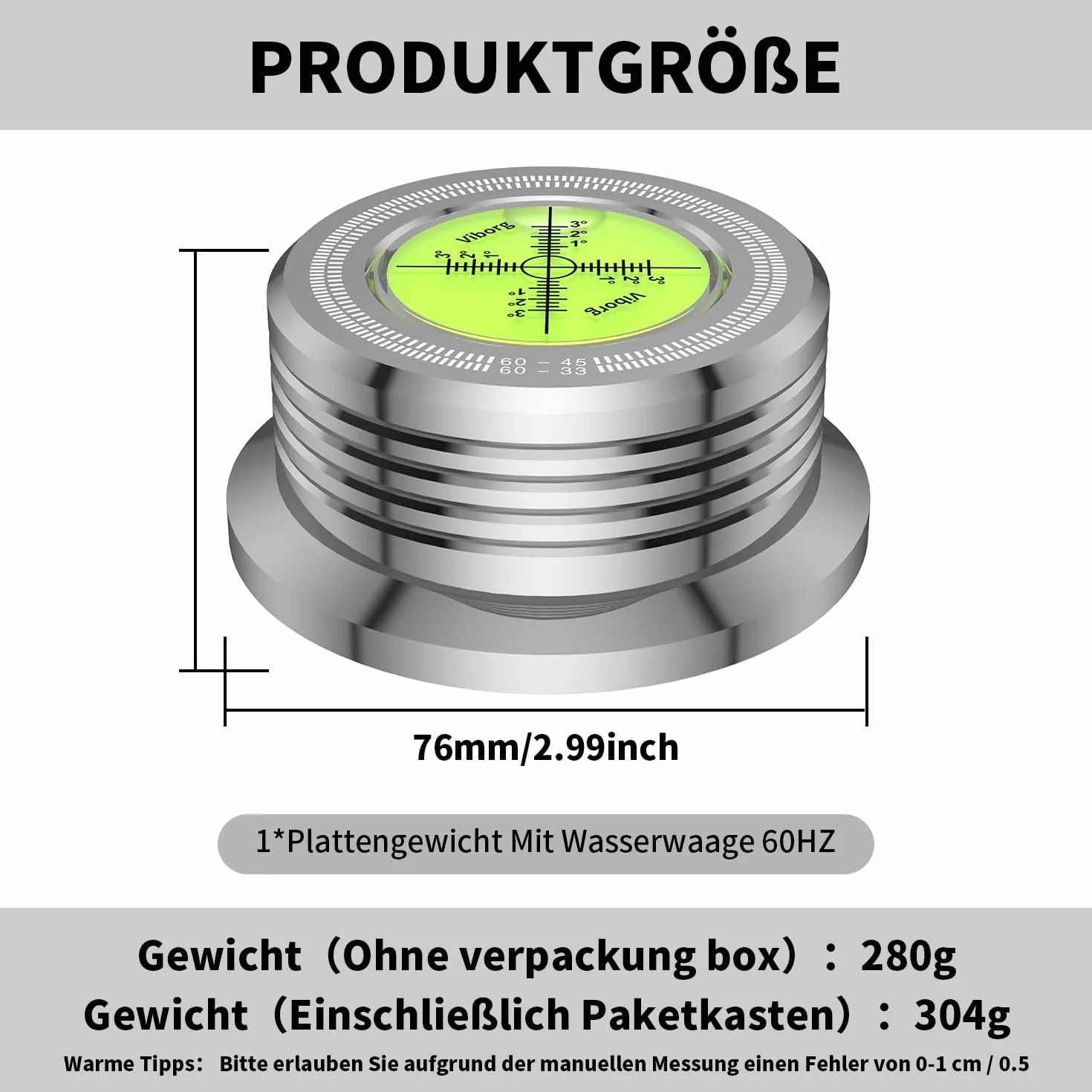 Tertullus Gramofon do płyt gramofonowych, 60 Hz, stabilizator płyty gramofonowej, zacisk płytowy, stabilizator płyty LP Disc, obrotowy z poziomicą do gramofonów LP (srebrny)