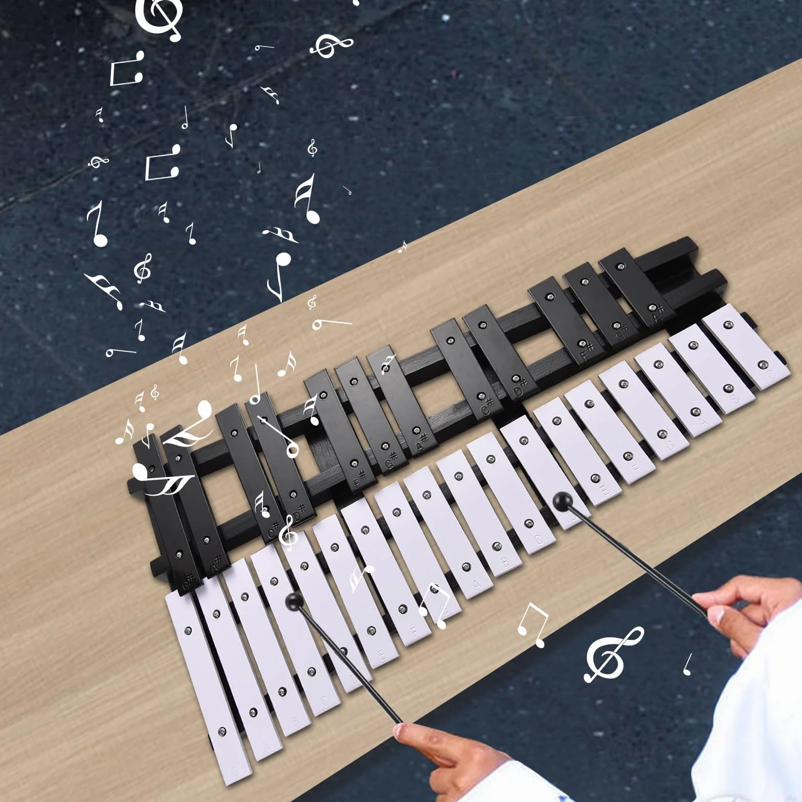 Btuty Glockenspiel 30 notatek składana drewniana rama aluminiowa pręty o grubości 5 mm perkusyjny instrument muzyczny z torbą do przenoszenia