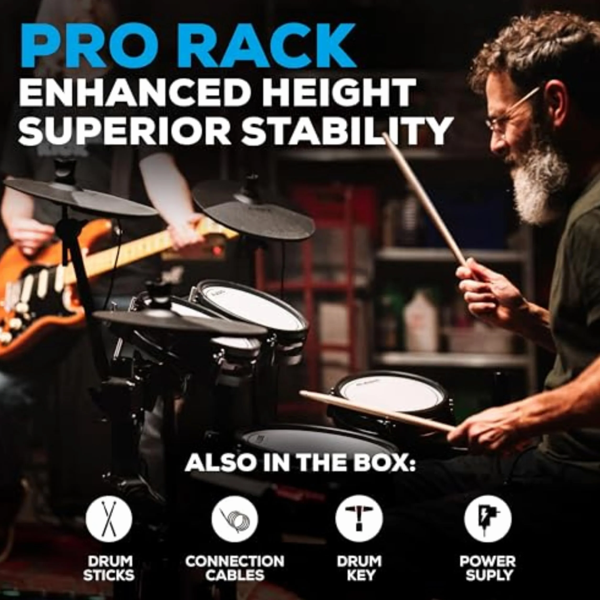 Alesis Nitro Pro Elektryczna perkusja z 2-strefowymi padami siatkowymi, 500+ brzmień BFD, Bluetooth, Drumeo, USB MIDI, zgodna z 2 bębnami basowymi