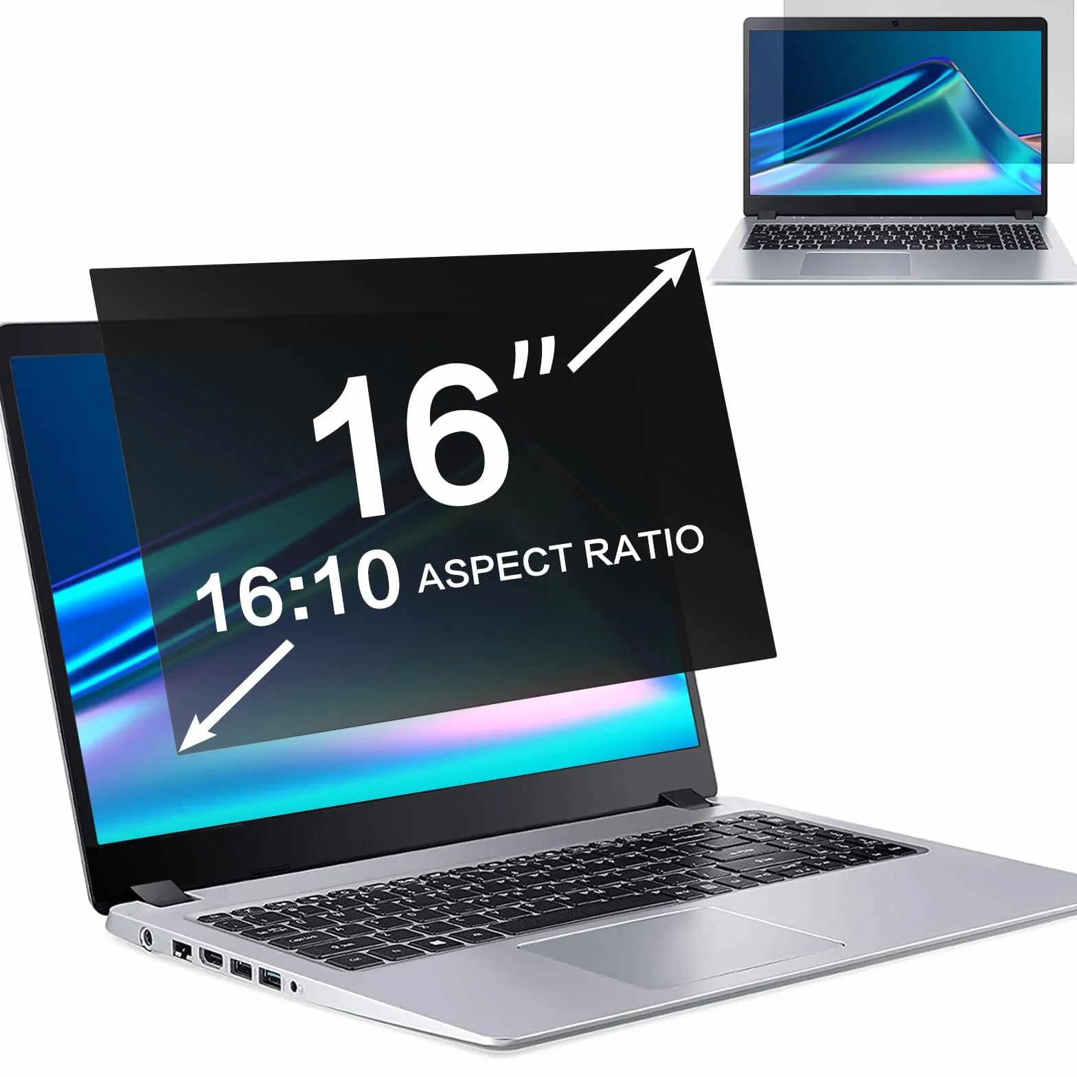 ZOEGAA Filtr prywatyzujący do laptopa 16", proporcje obrazu 16:10, ochrona przed światłem niebieskim, ochrona przed oślepieniem, zdejmowana folia maskująca do HP / Dell/Acer / Lenovo / ThinkPad / Asus