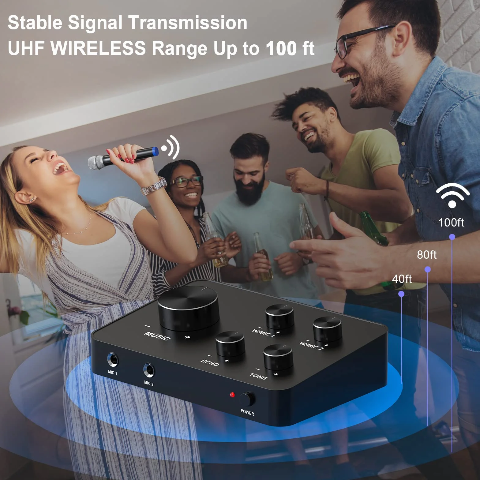 Rybozen Mini przenośny odtwarzacz karaoke, bezprzewodowy mikrofon do karaoke, odtwarzacz Bluetooth, odtwarzacz Mini Home KTV, kompatybilny z telefonami i smartfonami z systemem Android i innymi