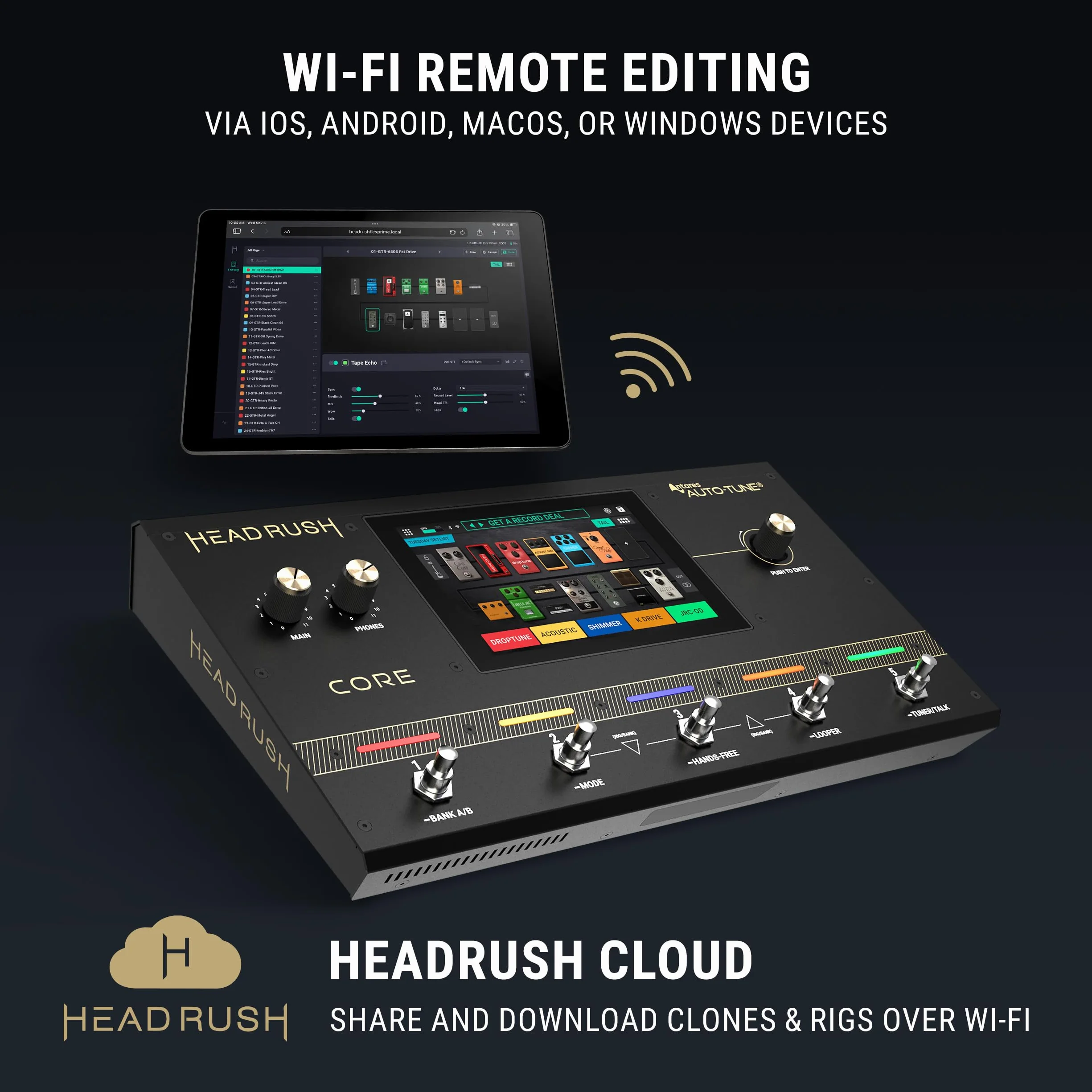 HeadRush Core Wielordzeniowy procesor gitarowy i wokalny z modelowaniem wzmacniaczy, looper, Auto-Tune, Wi-Fi, ekran dotykowy, Bluetooth
