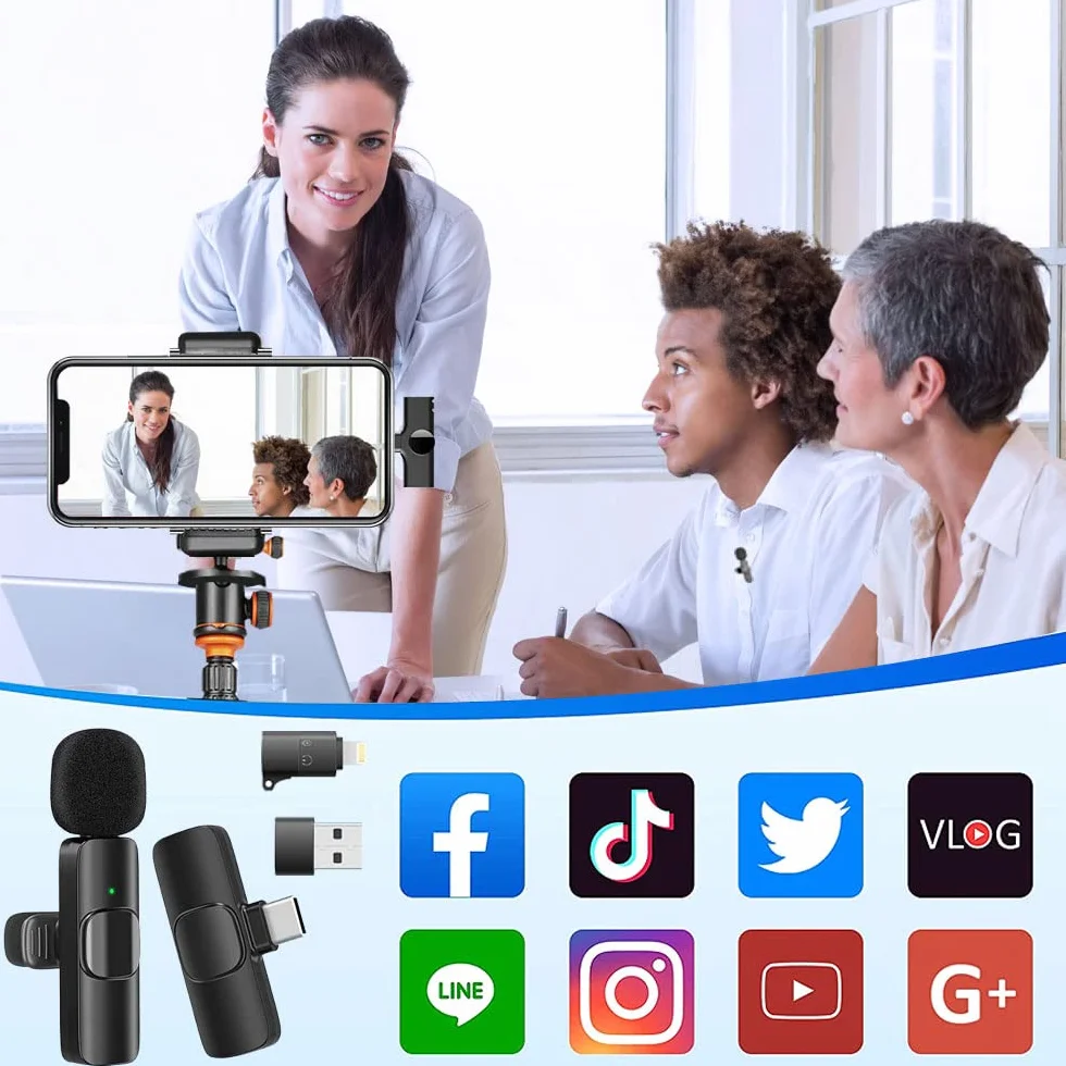 VOVIGGOL Bezprzewodowy mikrofon krawatowy do iPhone'a, iPada, telefonów z systemem Android, laptopa, Plug&Play Lapel, bezprzewodowy mikrofon do nagrywania wideo YouTube, transmisji na żywo, TikTok