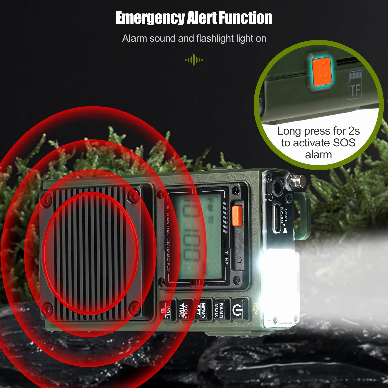 Retekess TR111 przenośne radio krótkofalowe, FM VHF AM SW WB Band Radio, obsługa aplikacji Smart Remote, MP3/TF, Bass Stereo SOS, zastosowanie dla entuzjastów