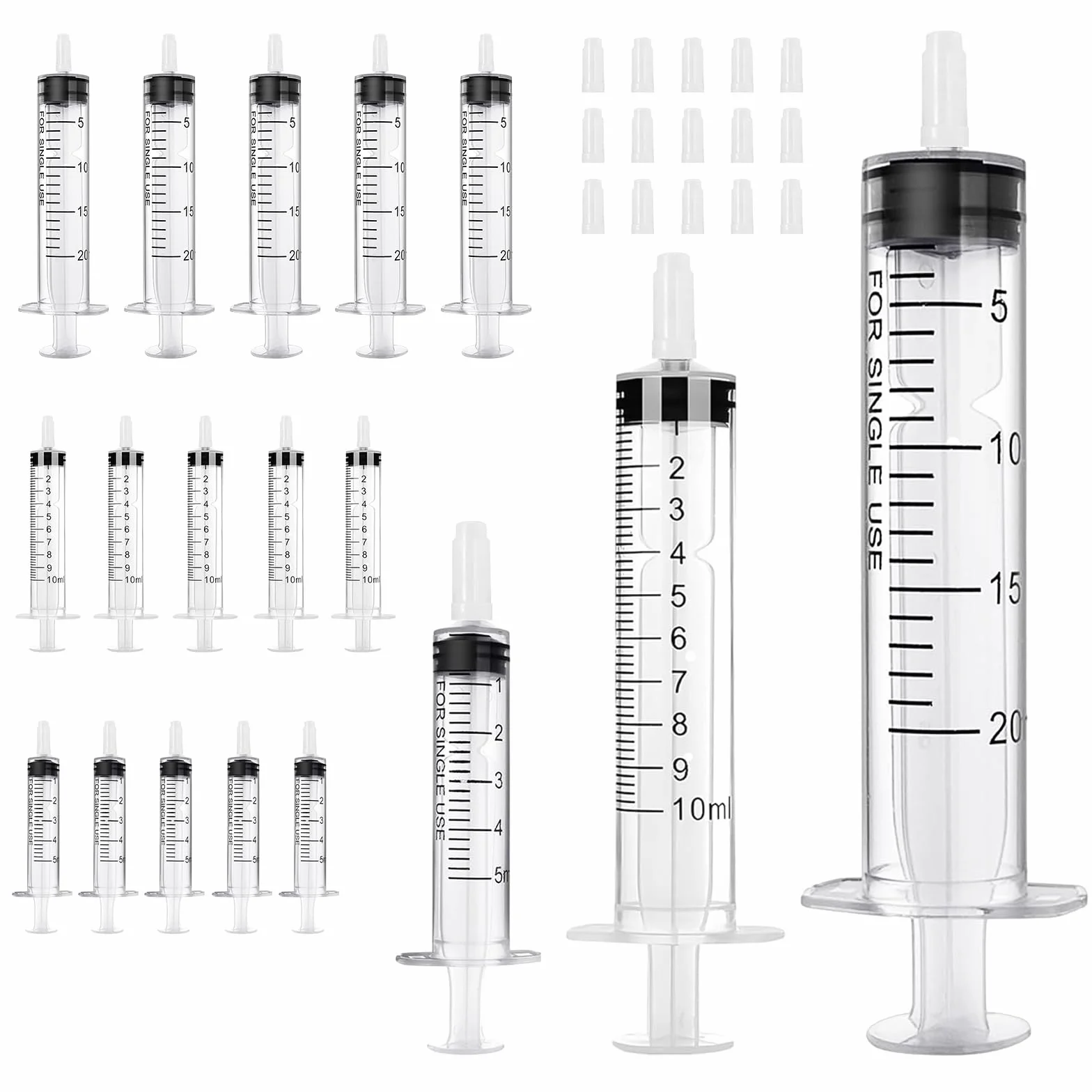 15 strzykawek, 5 ml, 10 ml, 20 ml, strzykawka do wielokrotnego użytku, strzykawka dozująca bez igły, strzykawka do karmy, narzędzia do strzykawek z miarką płynu, do laboratorium, karmienia zwierząt