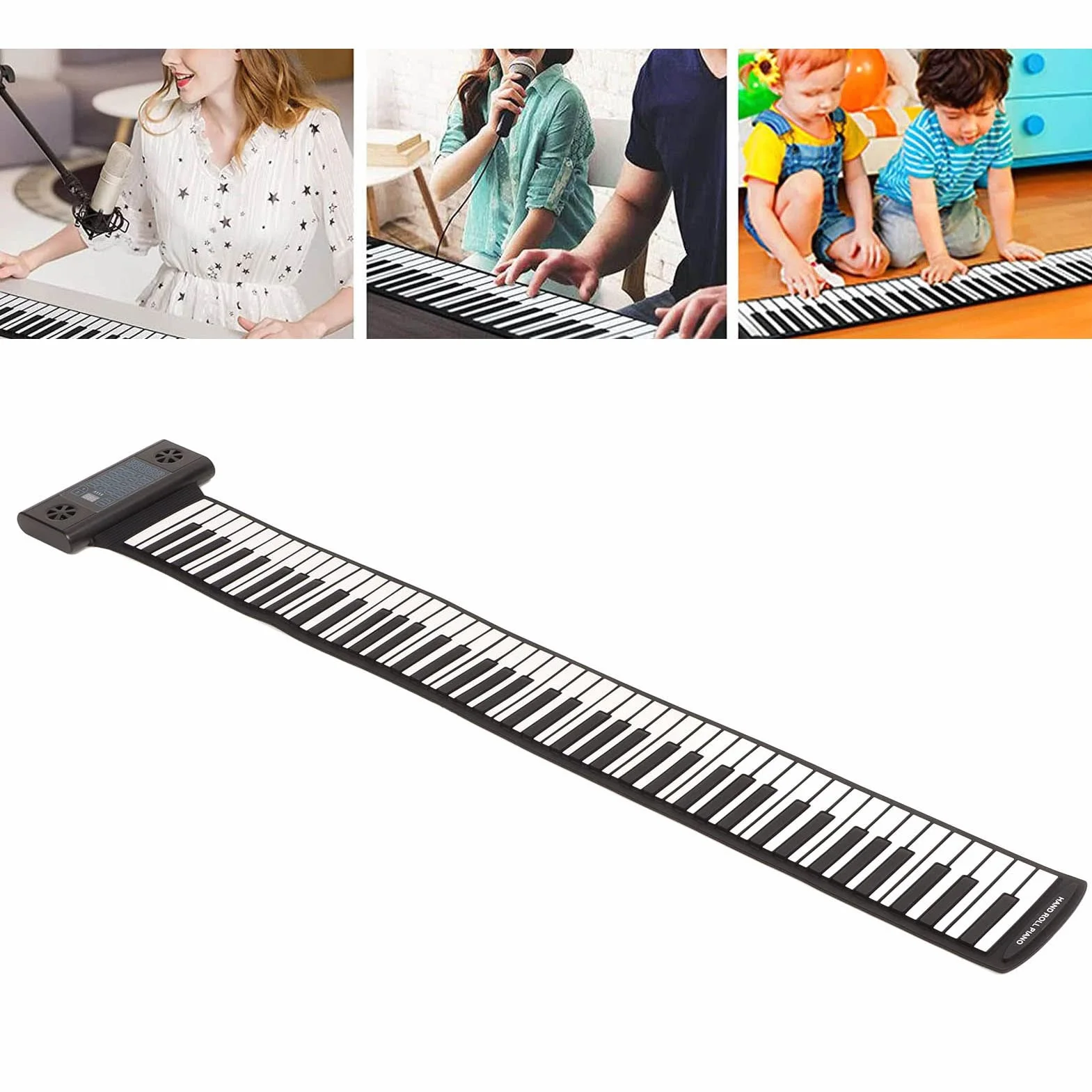 88 Klawiszy Zwijana Klawiatura Fortepianowa, 28 Tonów 128 Rytmów 14 Utworów Demonstracyjnych, Cyfrowy Wyświetlacz LED z Funkcją MIDI Bluetooth, Składany Przenośny Pianino Elektryczne(Czarny)