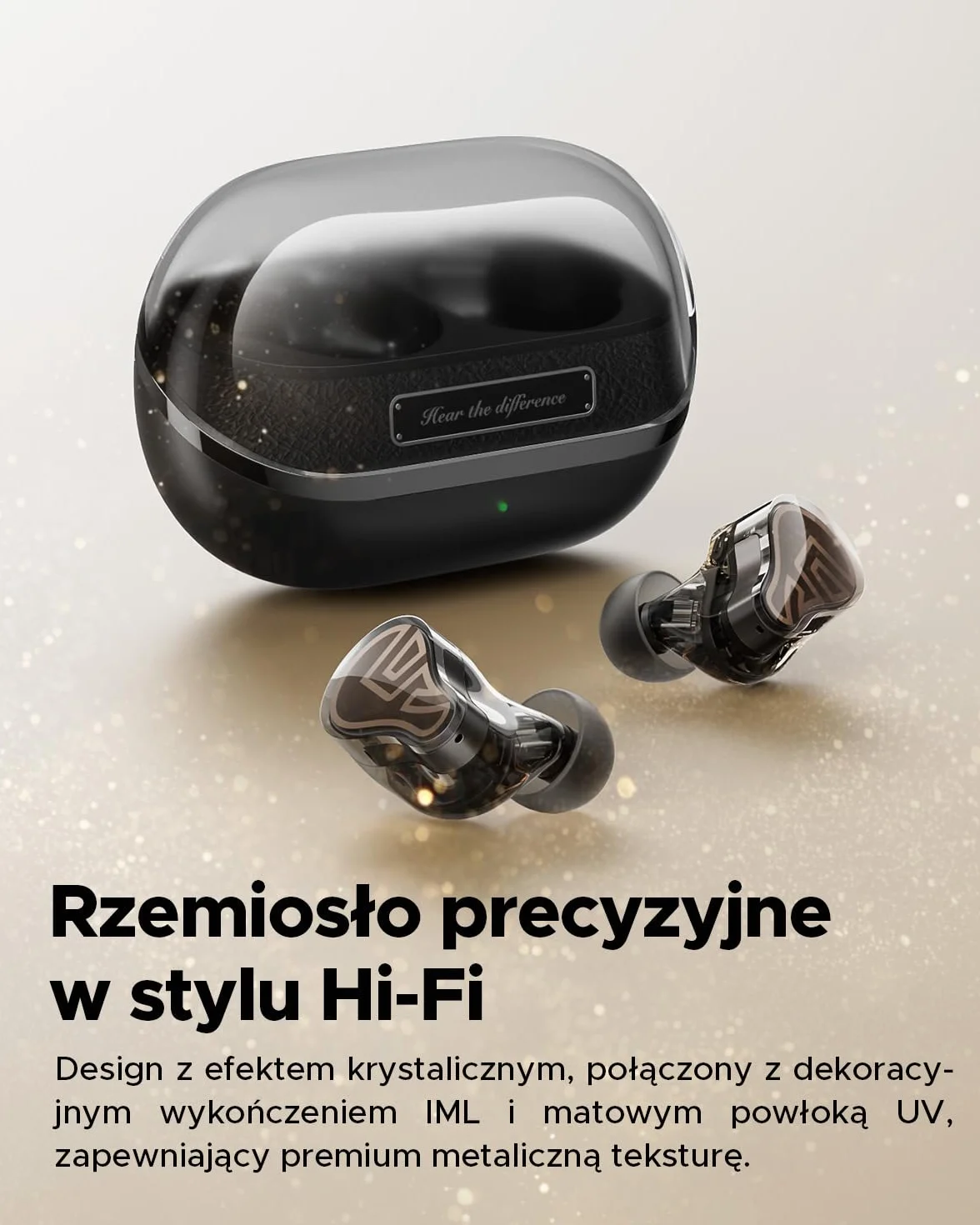 SOUNDPEATS H3 Hi-Fi Bezprzewodowe Słuchawki Bluetooth 5.4 z LDAC i aptX Lossless, 55dB Hybrydowe Aktywne Tłumienie Hałasu z 1DD+2BA, 6 mikrofonów AI, 37h odtwarzania Czarny Tytanowy