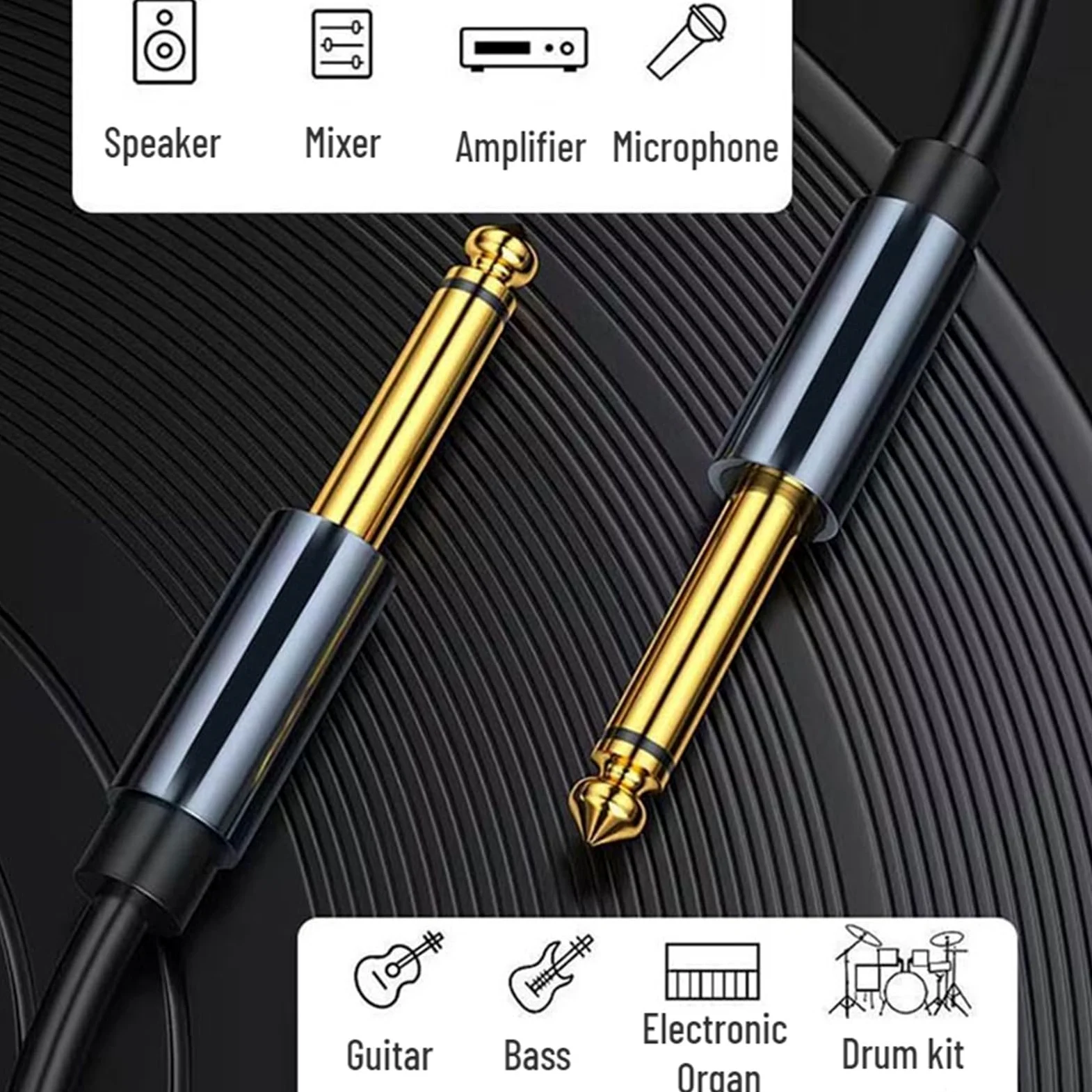Przewód połączeniowy audio Kabel gitarowy 6,35 mm z męskiego na męskie, wzmacniacz miksujący głośniki, wiele rozmiarów(Ts and Trs,5m)