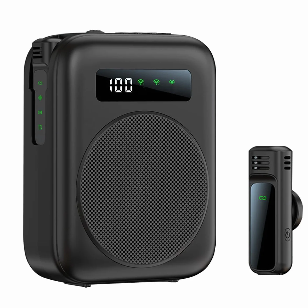 Wzmacniacz głosu, bezprzewodowy mikrofon krawatowy, 2000 mAh, przenośny, ładowany, Bluetooth, mini osobisty głośnik z 2 mikrofonami klapowymi, dla nauczycieli, klasy, spotkań, wycieczek, wzmacniaczy