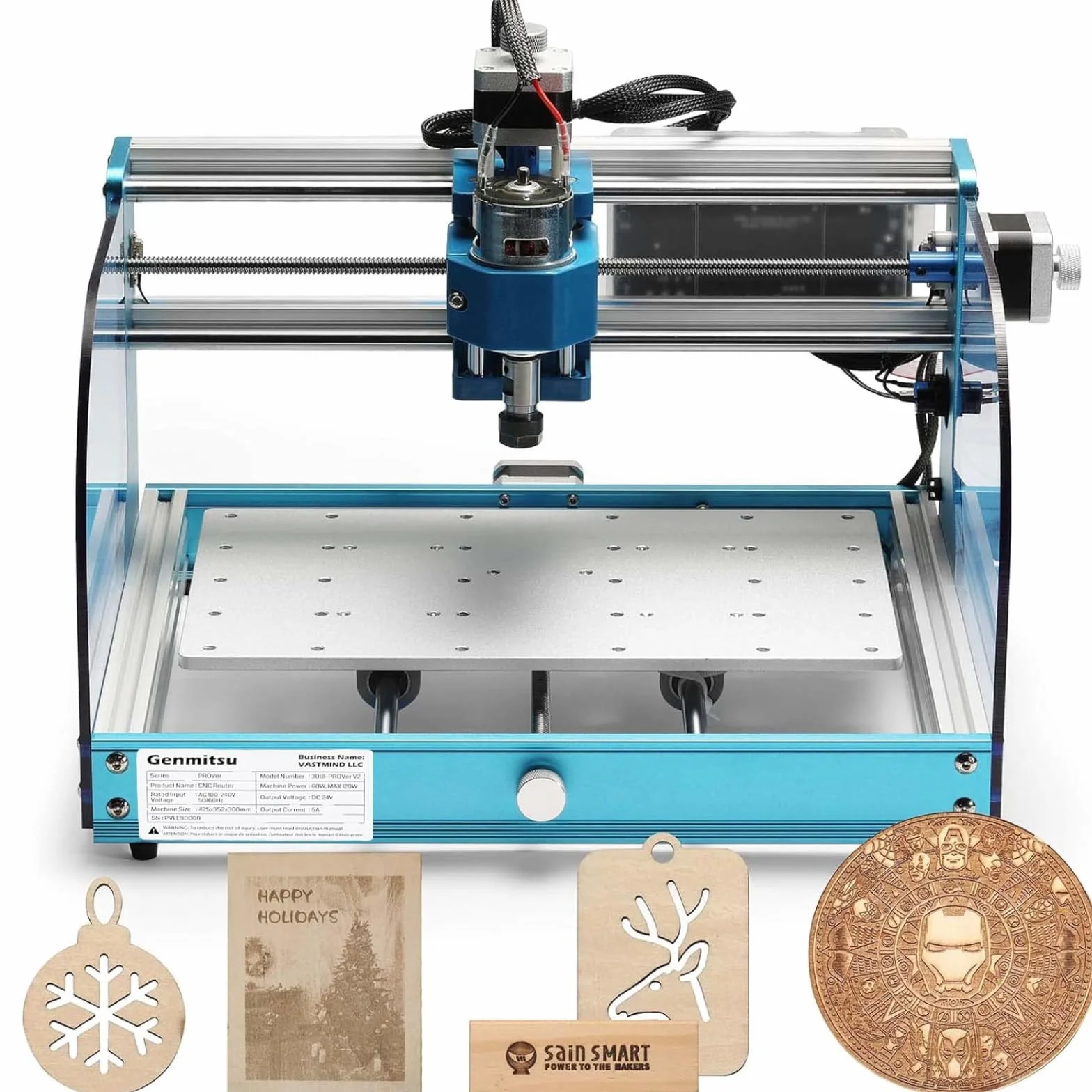 Genmitsu 3018-PROVer V2 Frezarka CNC, pulpit CNC dla początkujących, z wyłącznikami krańcowymi i zatrzymaniem awaryjnym, ulepszony aluminiowy spoilboard osi Z, obszar roboczy 284 x 180 x 40 mm