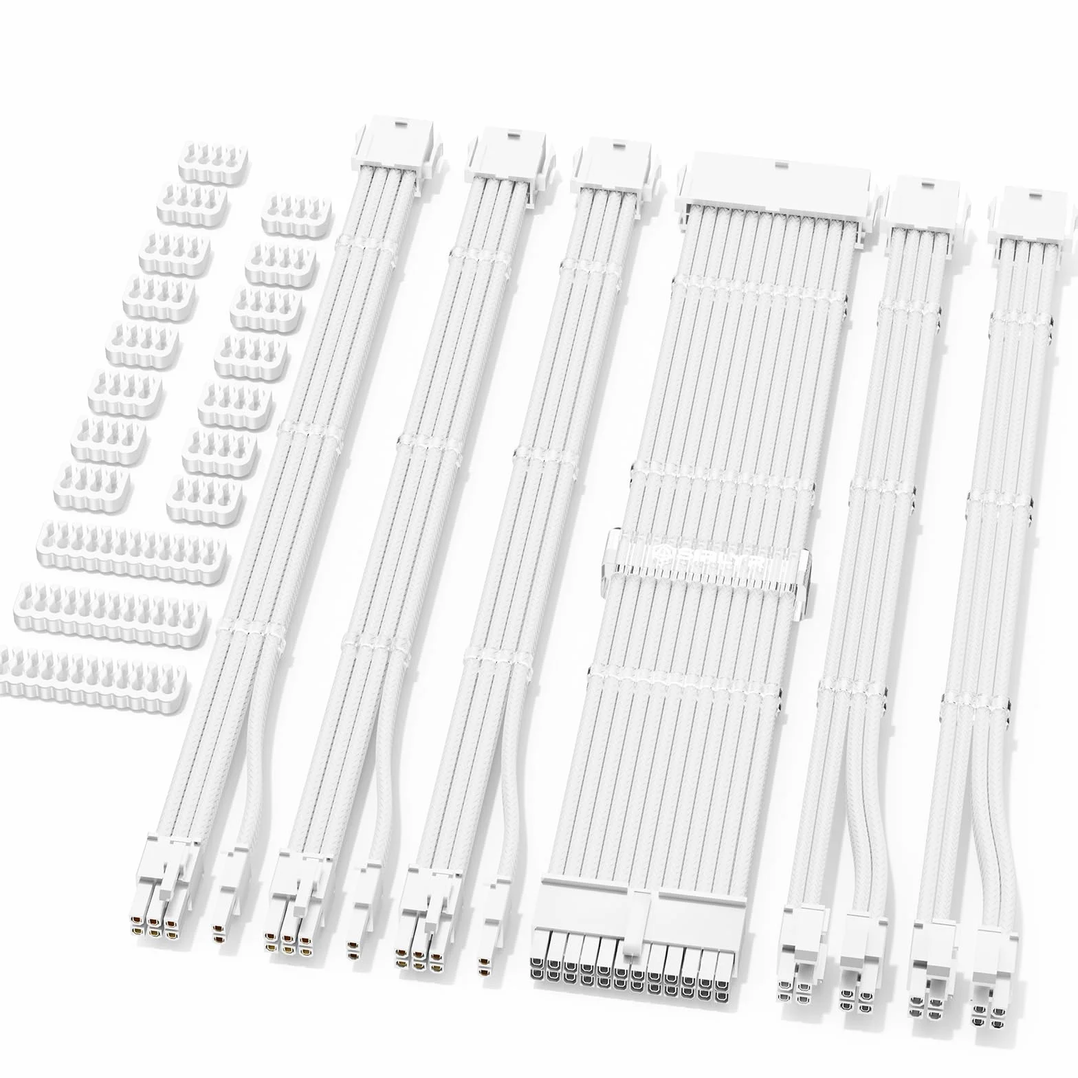 Sirlyr Perłowy biały zestaw przedłużaczy PSU, niestandardowy kabel zasilający z tuleją do PC Build 16AWG 24Pin ATX /8 (4+4) Pin EPS CPU kabel / 8 (6+2) Pin PCI-E GPU kable 6 szt. z kablem w zestawie