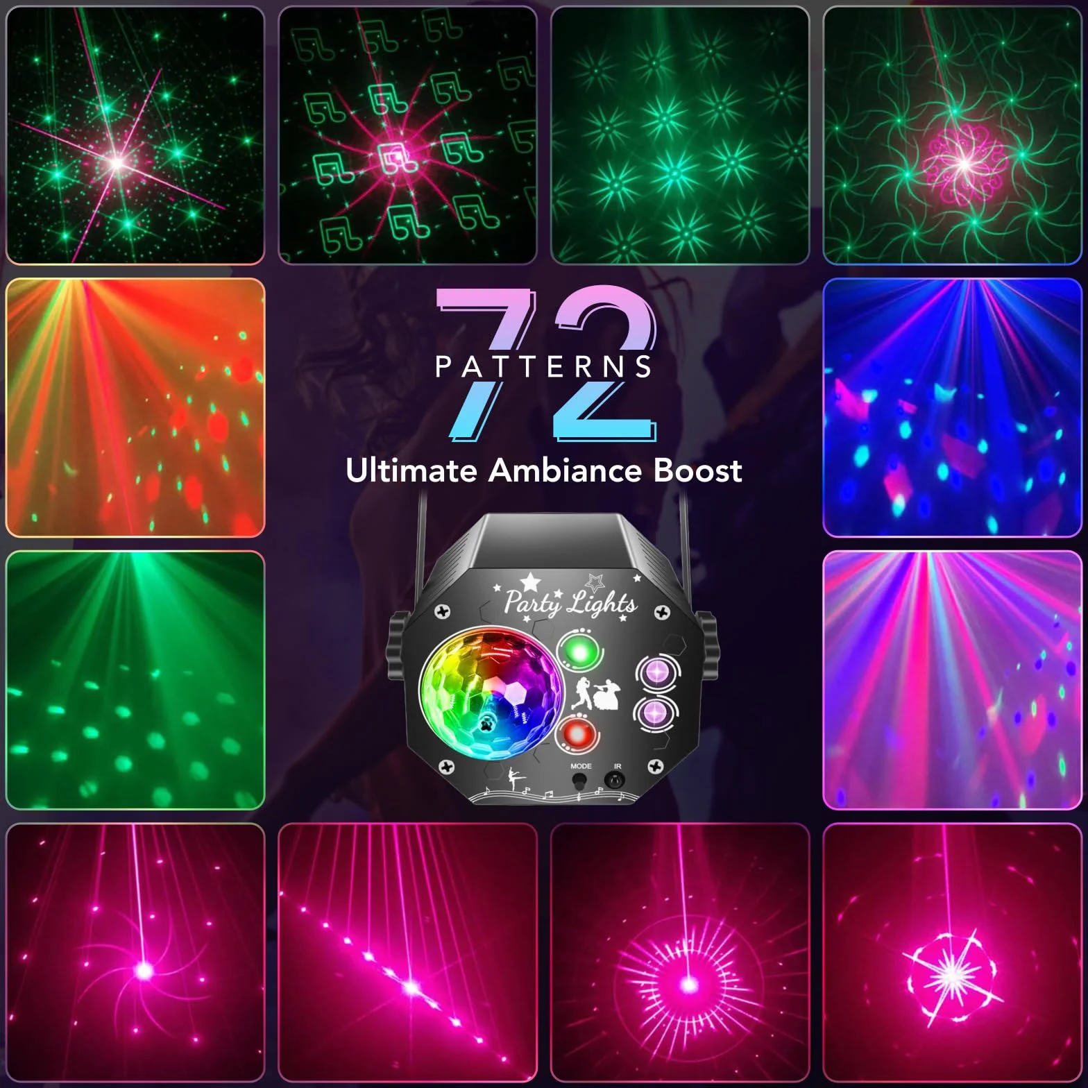 Tomshine Mini 3 w 1 UV czarne światło imprezowe, sterowane muzyką, światło dyskotekowe z 72 wzorami i obrotową lampą RGB Magic Ball, stroboskop, dyskoteka, efekt świetlny z pilotem zdalnego sterowania