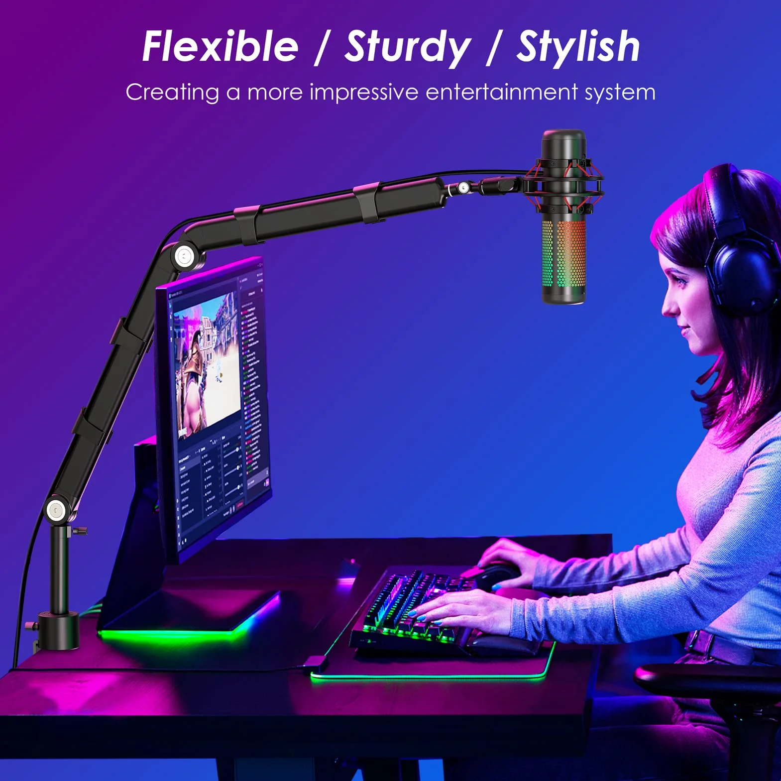 YOUSHARES Ramię z uchwytem mikrofonowym, kijek mikrofonowy do HyperX QuadCast, Blue Yeti, Rode i większości mikrofonów z 5 regulowanymi złączami i rurką przedłużającą do ramienia mikrofonu