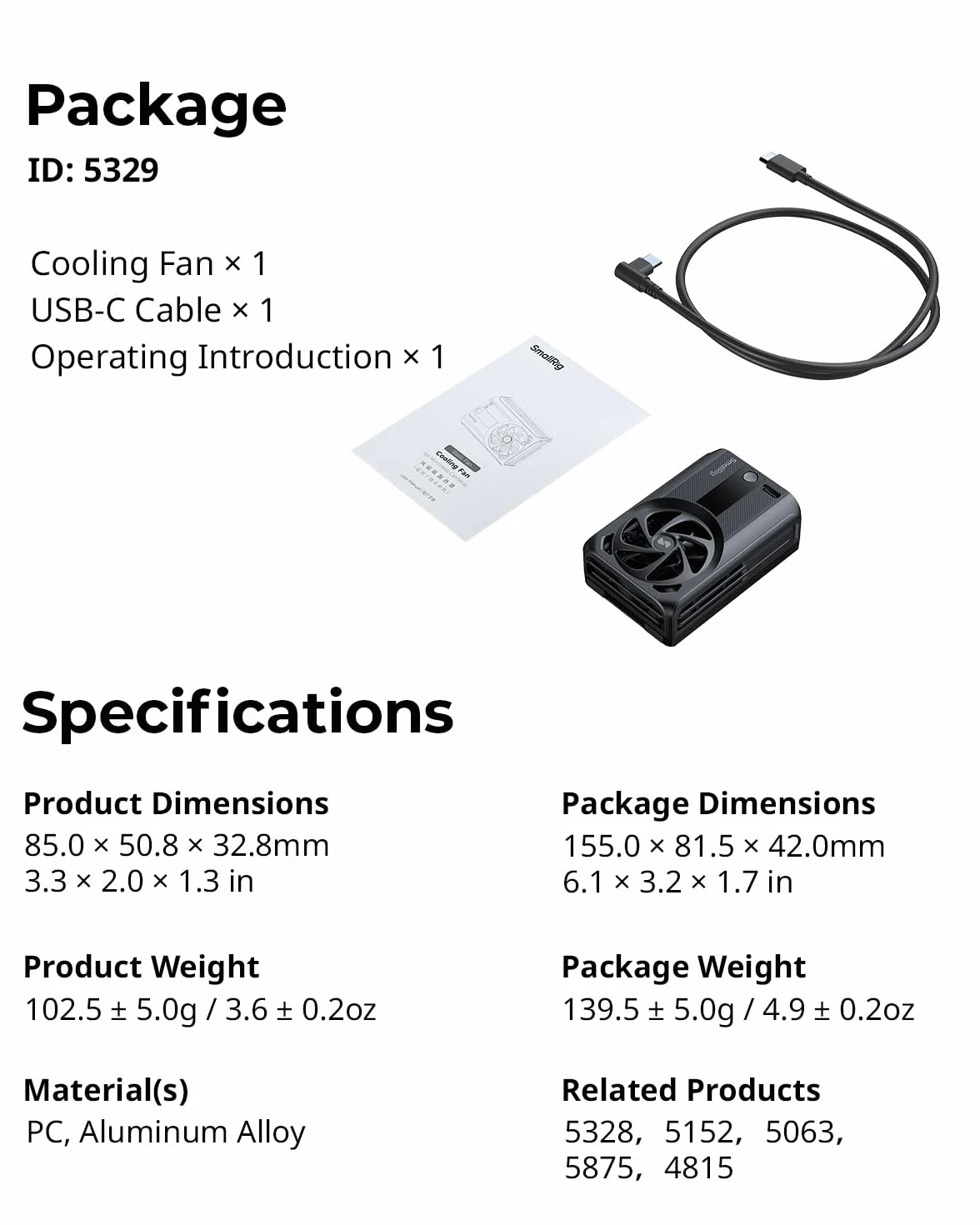 SMALLRIG Kühlventilator mit integriertem Akku, externes Kamerakühlsystem, Einrastdesign für Sony A7 IV/A7S III/A7C II/A6700/ZV-E10/ZV-E10 II/FX3/FX30, für Canon R5/R5 Mark II/R6 Mark III - 5329