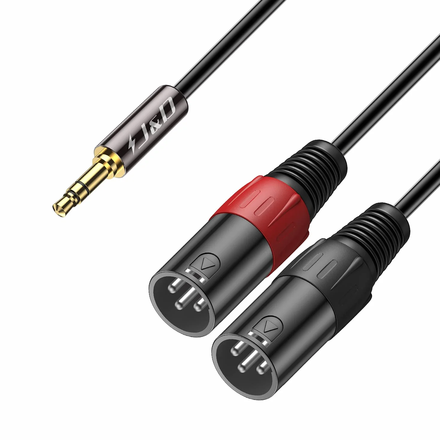J&D 3,5 mm 1/8 cala na dual XLR Y rozdzielacz kabel, PVC obrany 2 x XLR męski do 3,5 mm TRS męski niewyważony stereo audio Patch kabel adaptera do aparatu DSLR smartfona laptopa mikrofonu, 1,8 metra
