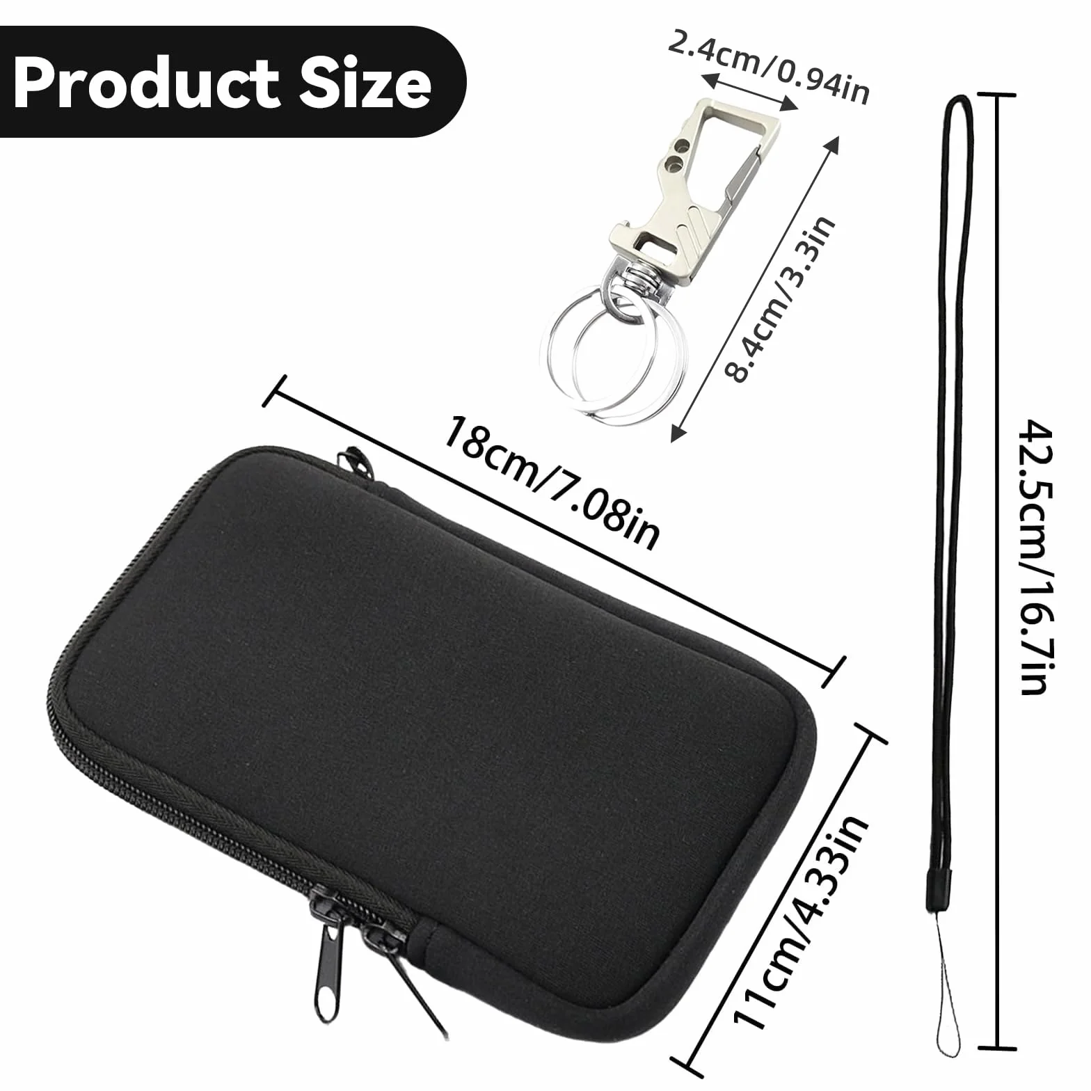 ZhouWei Etui na telefon komórkowy do smartfonów, 18,5 x 10 cm, uniwersalne etui z neoprenu, etui na telefon komórkowy ze sznurkiem i brelokiem do kluczy, do iPhone'a, Samsunga, Galaxy Google Pixel