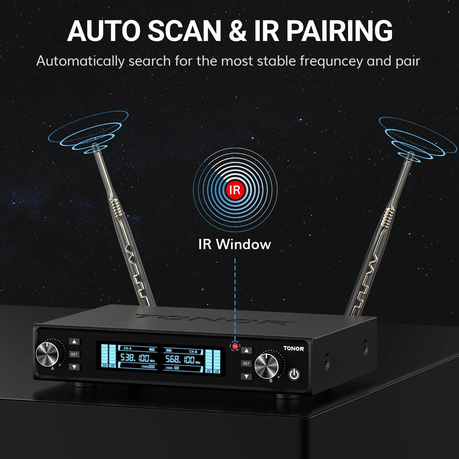 TONOR Bezprzewodowy System Mikrofon Ręczny Inalambrico, Zasięg UHF 80m, 2 * 100 Mikrofony Stabilną Transmisją Karaoke, Slub, Impreza, Kościół, Czytanie, Regulowana Głośność, Szybkie Wyciszenie, TW520