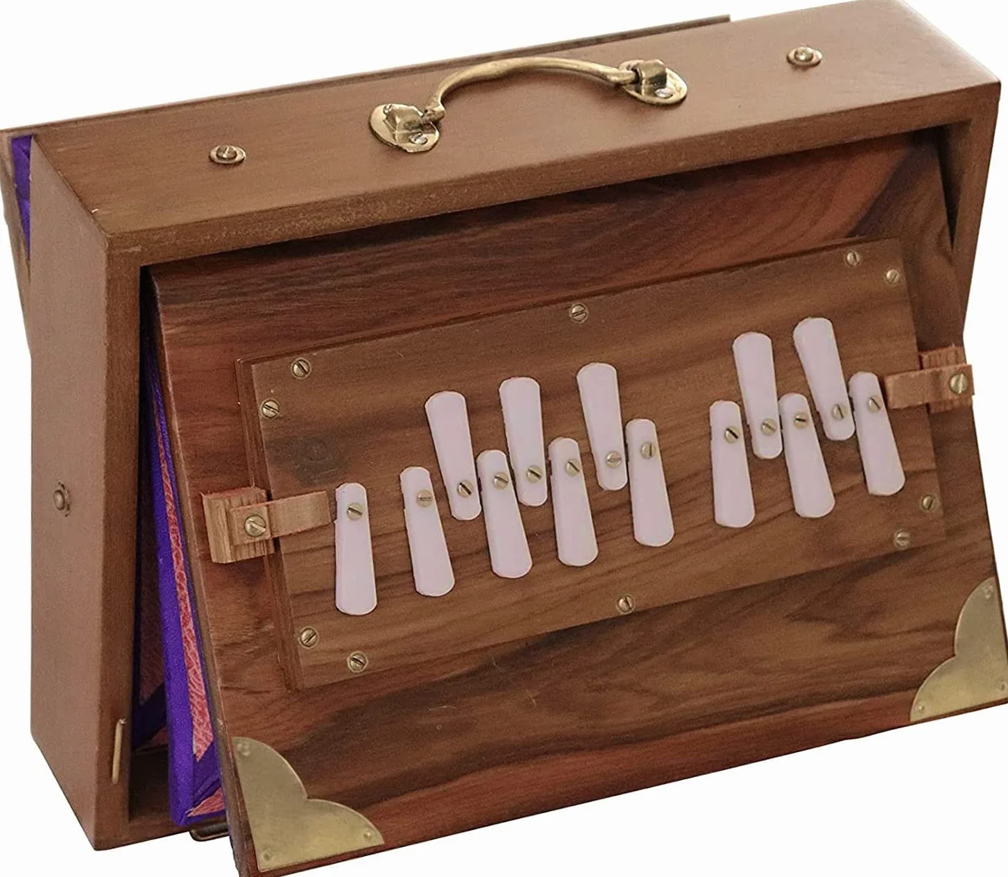 Shruti Box Surpeti z drewna herbacianego z mosiężnymi okuciami 440 Hz do jogi, kirtan, terapii dźwiękiem