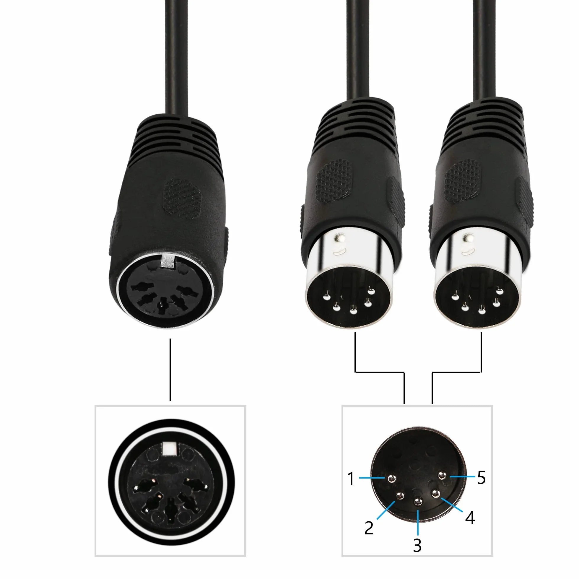 GINTOOYUN MIDI rozdzielacz Y kabel adaptera 19,6 cala DIN 5-pinowy żeński na podwójny 5-pinowy męski kabel do mikserów, klawiatur i fortepianów elektronicznych
