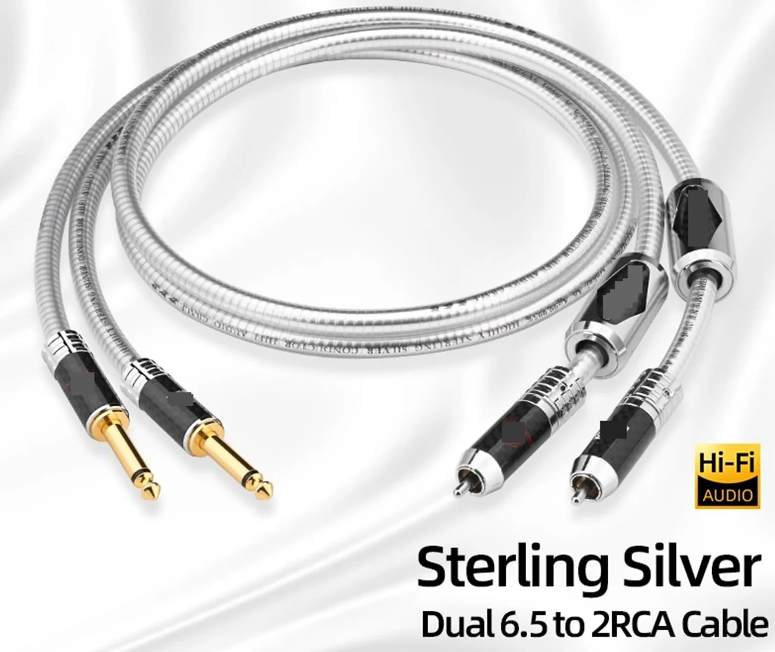 Podwójny kabel audio Hi-end ze srebra wysokiej próby 6,35 mm do podwójnego RCA 1/4" TS Mono Jack Adapter do wzmacniacza gitarowego z głośnikiem (5)