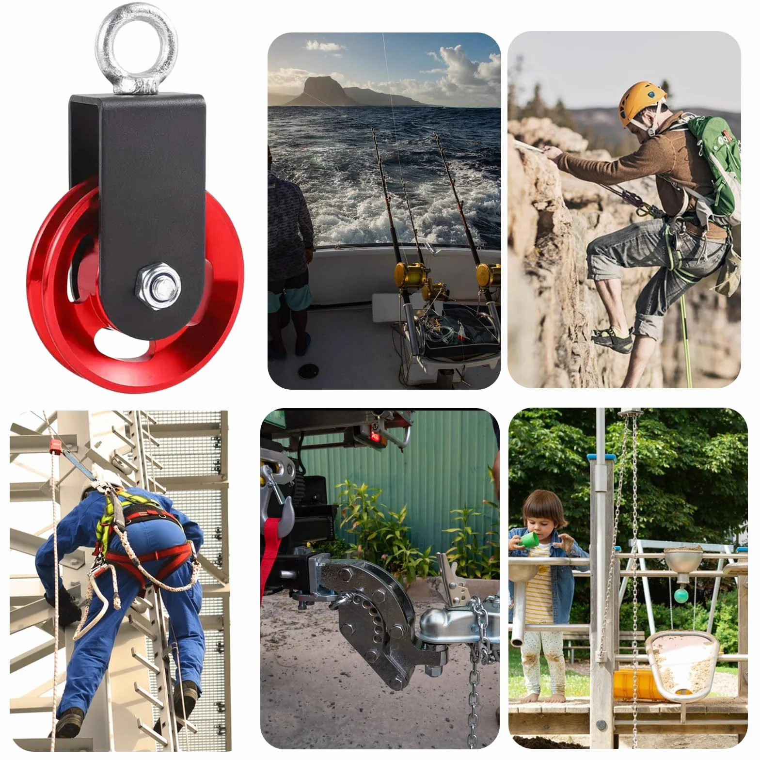 Rolka zwrotna 90 mm z uchwytem mocującym w kształcie litery U do linek nastawnych DIY Gym Sprzęt fitness, czerwony