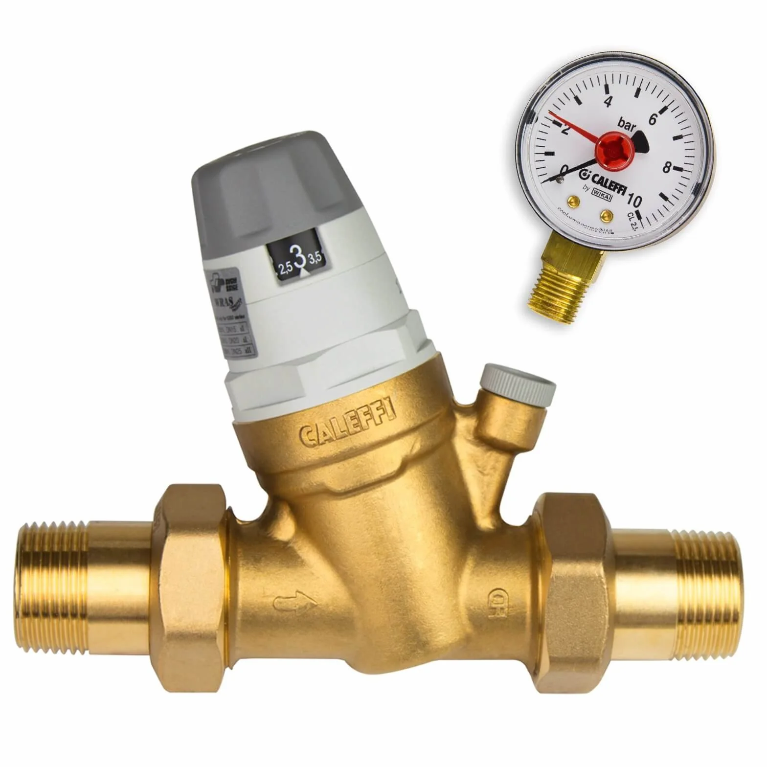 Caleffi Reduktor ciśnienia wody 3/4 cala DN20 reduktor ciśnienia wody z wymiennym wkładem i manometrem, zawór redukcyjny ciśnienia, regulator ciśnienia 535051