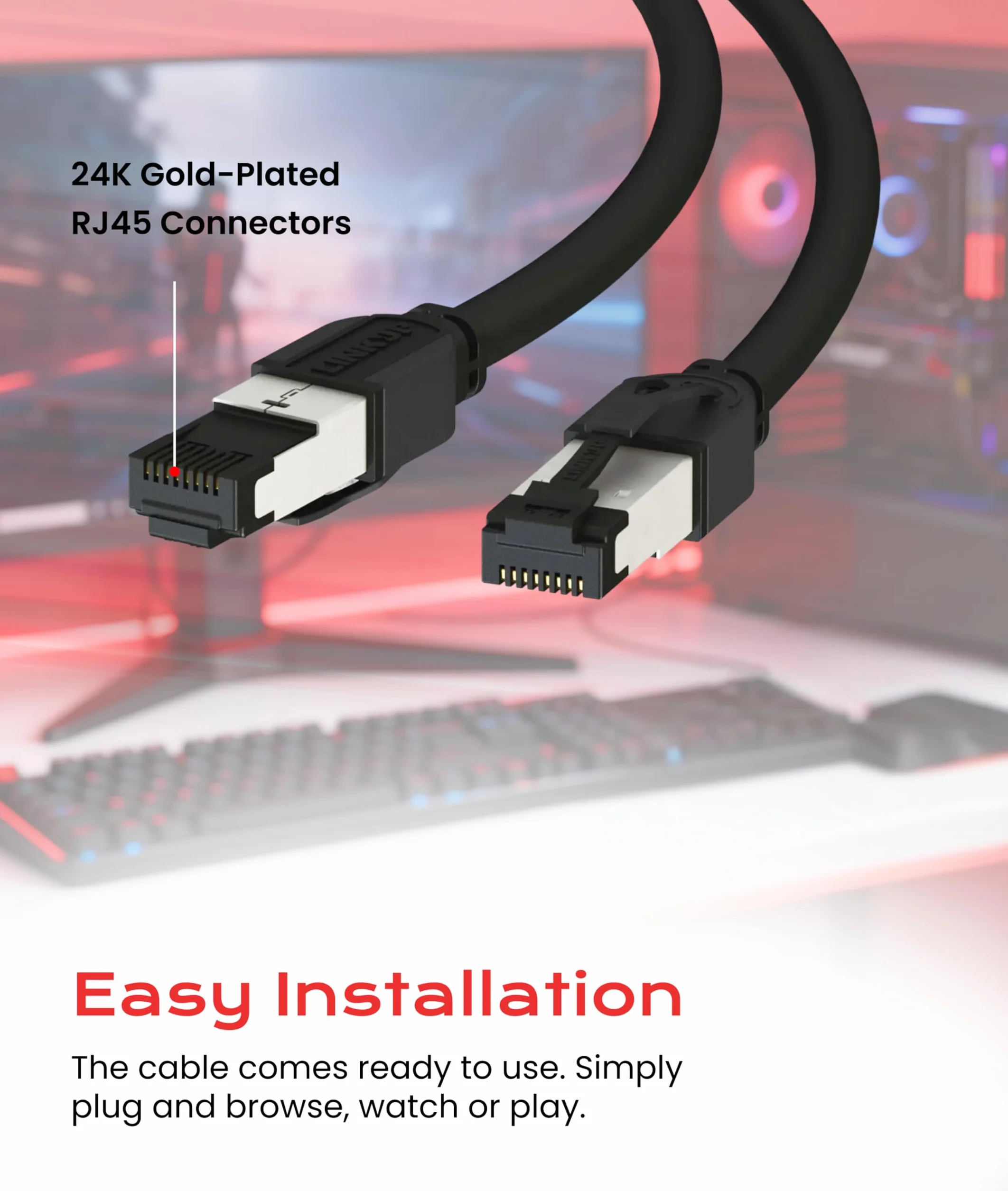 LINKUP Kabel krosowy Ethernet Cat8 z certyfikatem 40 Gb/s, podwójnie ekranowany, 2000 MHz (2 GHz) Cat8.1 Future Proof LAN przewody kompatybilne z Cat7A, Cat7, Cat6A, sieciami 25G, 10G, 1G, czarny, 0,9