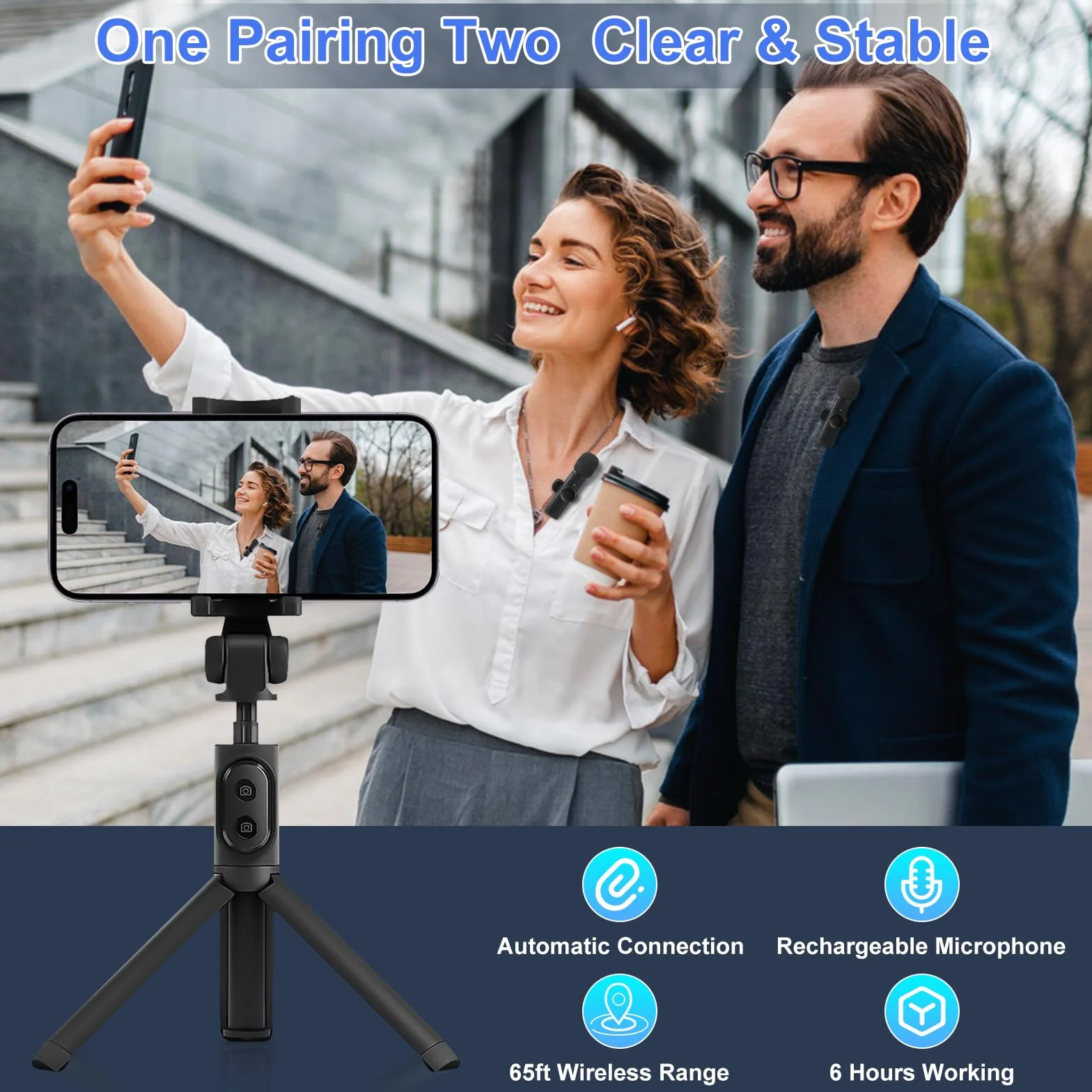ZWOOS Mikrofon na telefon komórkowy, mikrofon lavalier, plug-and-play, bezprzewodowy mikrofon, wyraźny i bez hałasu, mikrofon Bluetooth, telefon komórkowy do nagrywania wideo, vlogów, streamingu,